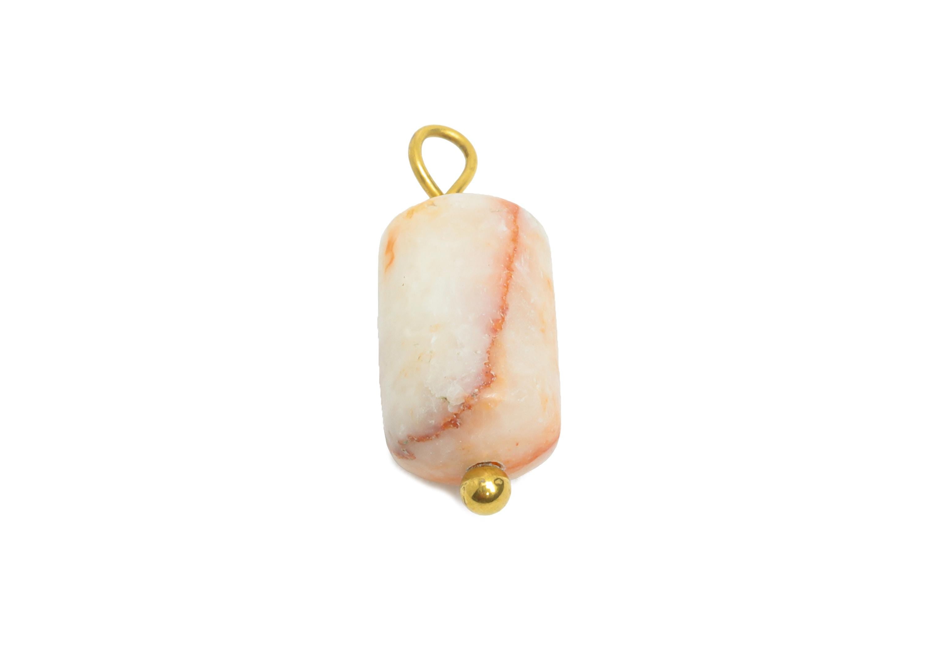 Red Network Natural Stone Charms - Steel Stone Barrel Pendant - Natural Stone Jewelry - 18K Gold Vacuum Plated - 15.7x6.17x6.17mm - NS3020 - DOMEDBAZAAR