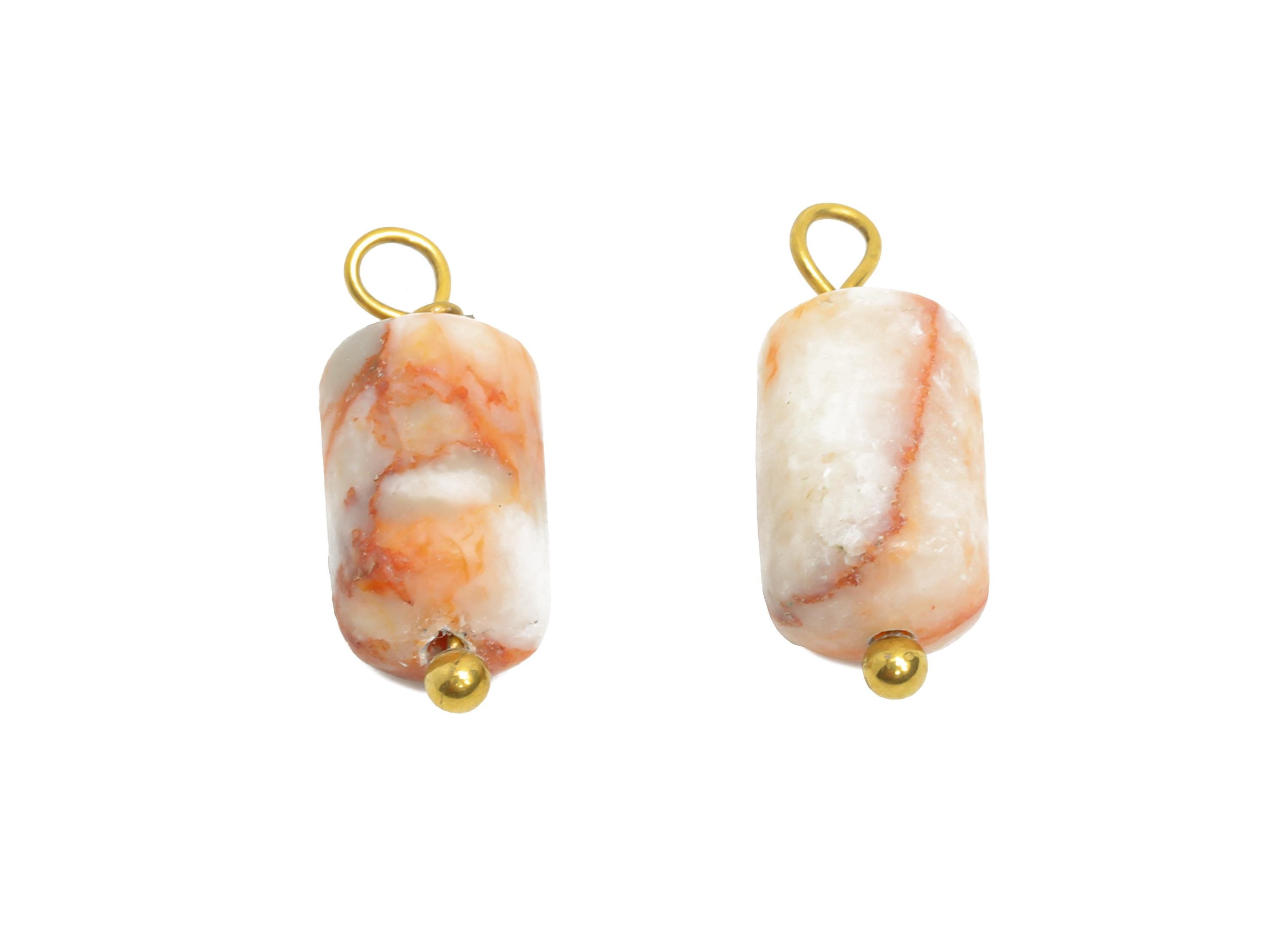 Red Network Natural Stone Charms - Steel Stone Barrel Pendant - Natural Stone Jewelry - 18K Gold Vacuum Plated - 15.7x6.17x6.17mm - NS3020 - DOMEDBAZAAR