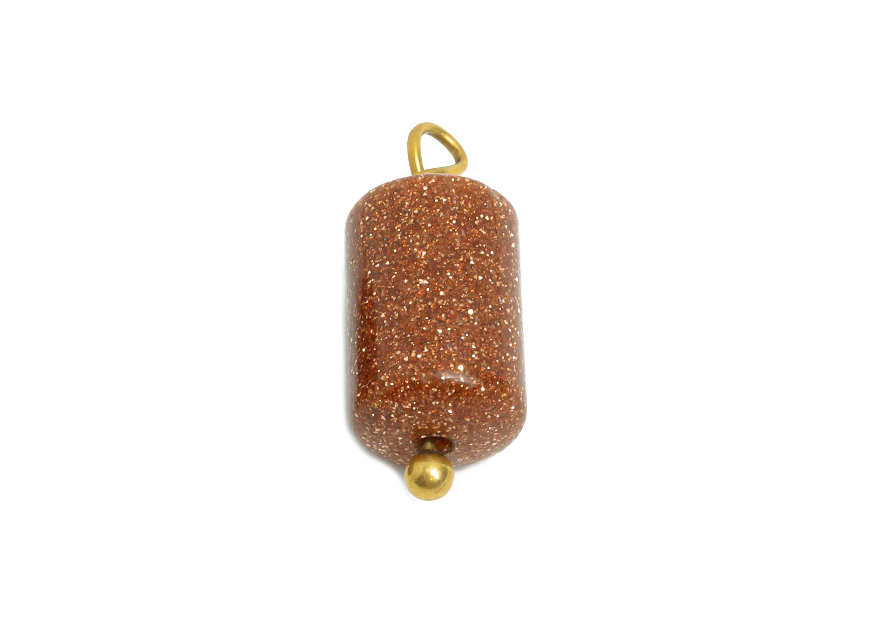 Goldstone Natural Stone Charms - Steel Stone Barrel Pendant - Natural Stone Jewelry - 18K Gold Vacuum Plated - 15.7x6.17x6.17mm - NS3016 - DOMEDBAZAAR