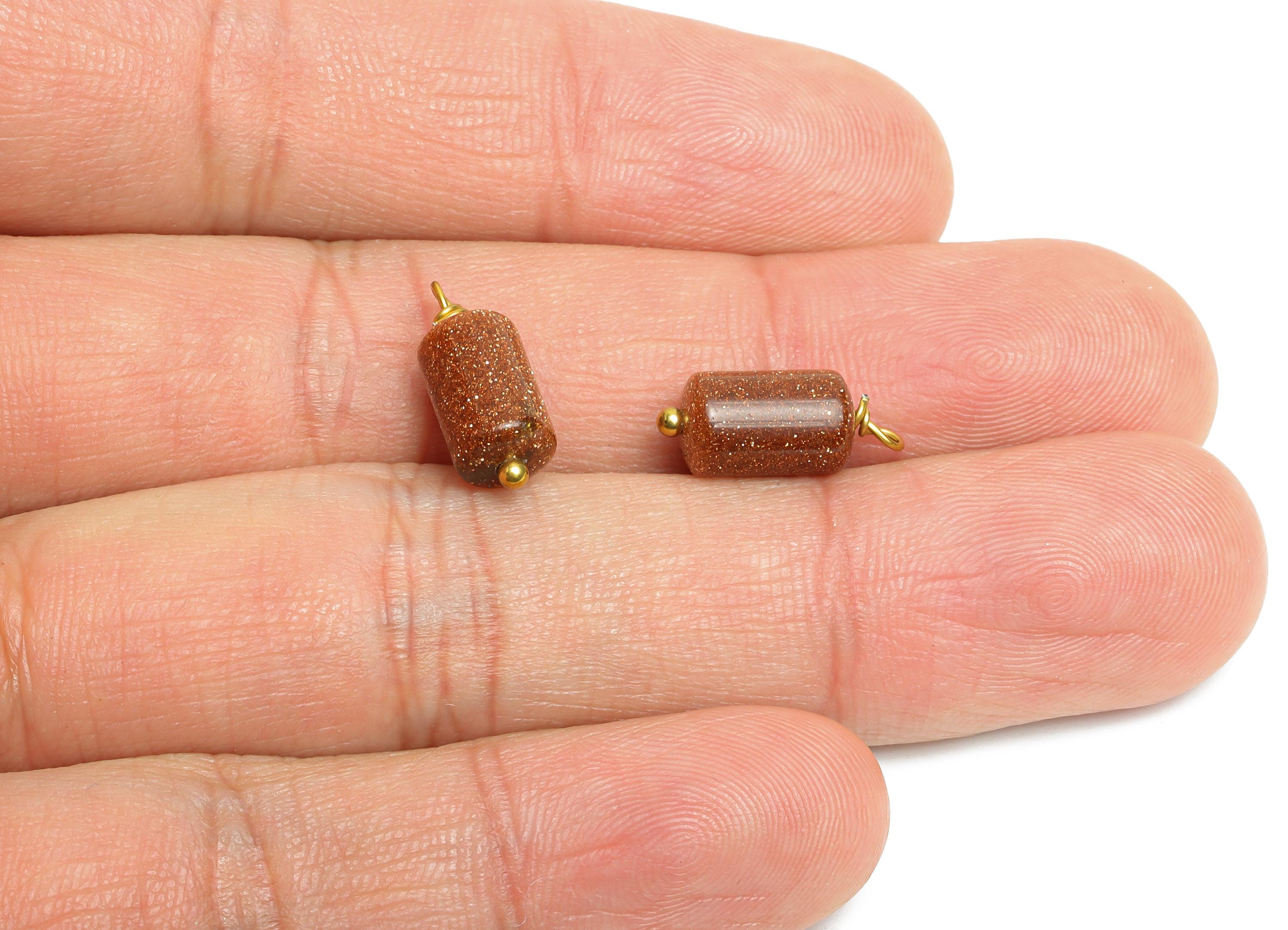 Goldstone Natural Stone Charms - Steel Stone Barrel Pendant - Natural Stone Jewelry - 18K Gold Vacuum Plated - 15.7x6.17x6.17mm - NS3016 - DOMEDBAZAAR