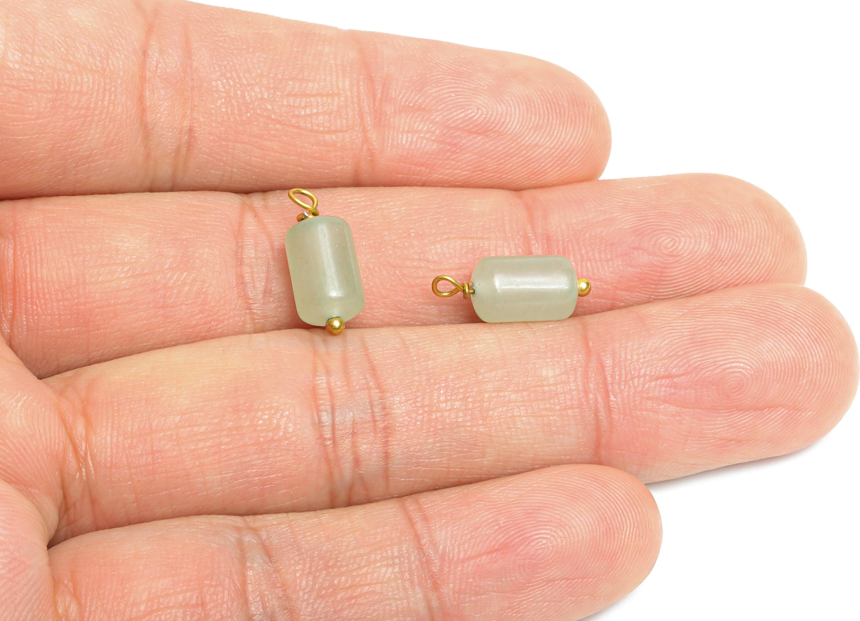 Green Aventurine Natural Stone Charm - Steel Stone Barrel Pendant - Natural Stone Jewelry - 18K Gold Vacuum Plated - 15.7x6.2x6.2mm - NS3019 - DOMEDBAZAAR