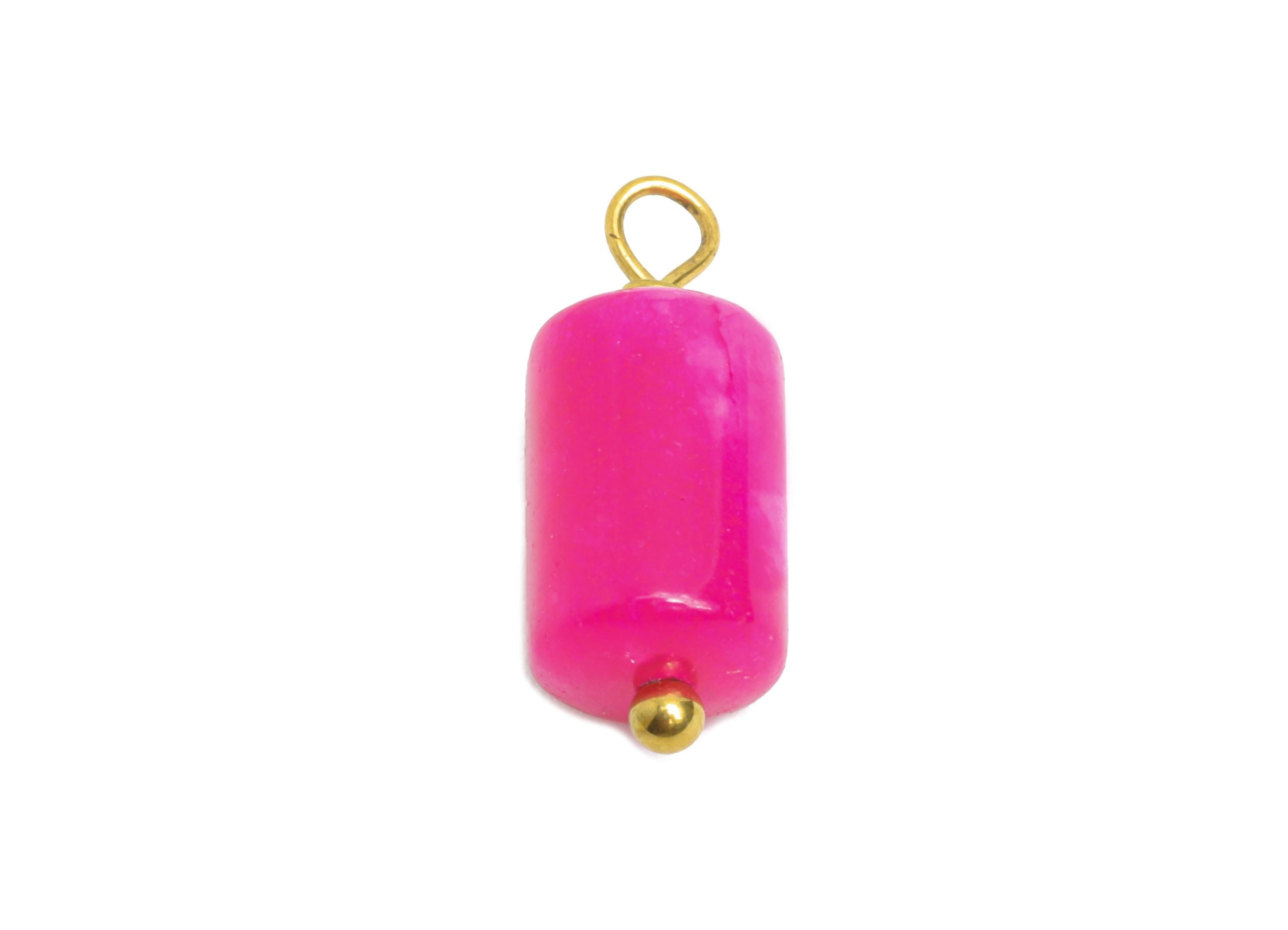 Rhodochrosite Natural Stone Charm - Steel Stone Barrel Pendant - Natural Stone Jewelry - 18K Gold Vacuum Plated - 15.7x6.2x6.2mm - NS3010 - DOMEDBAZAAR