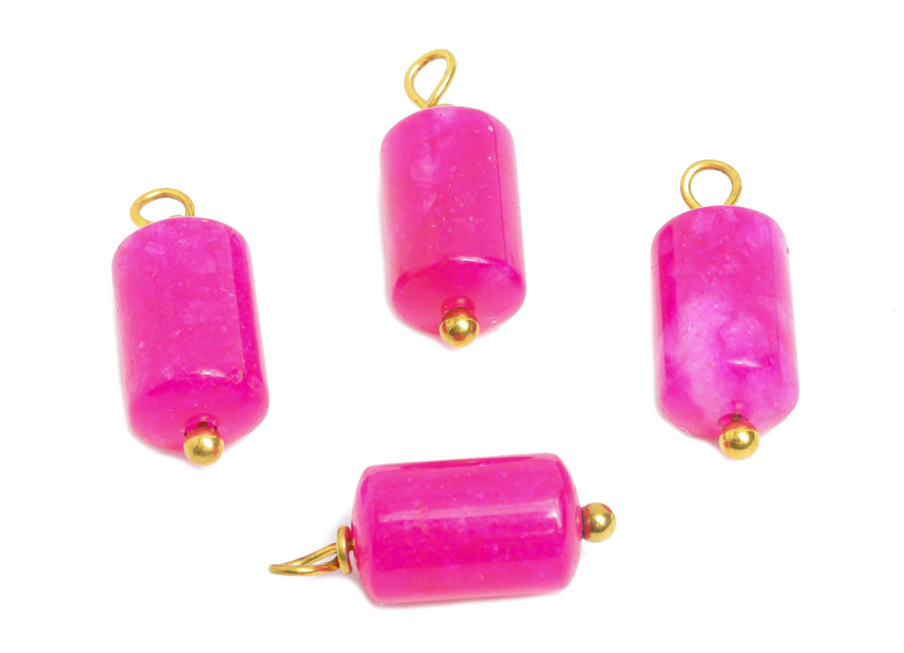 Rhodochrosite Natural Stone Charm - Steel Stone Barrel Pendant - Natural Stone Jewelry - 18K Gold Vacuum Plated - 15.7x6.2x6.2mm - NS3010 - DOMEDBAZAAR