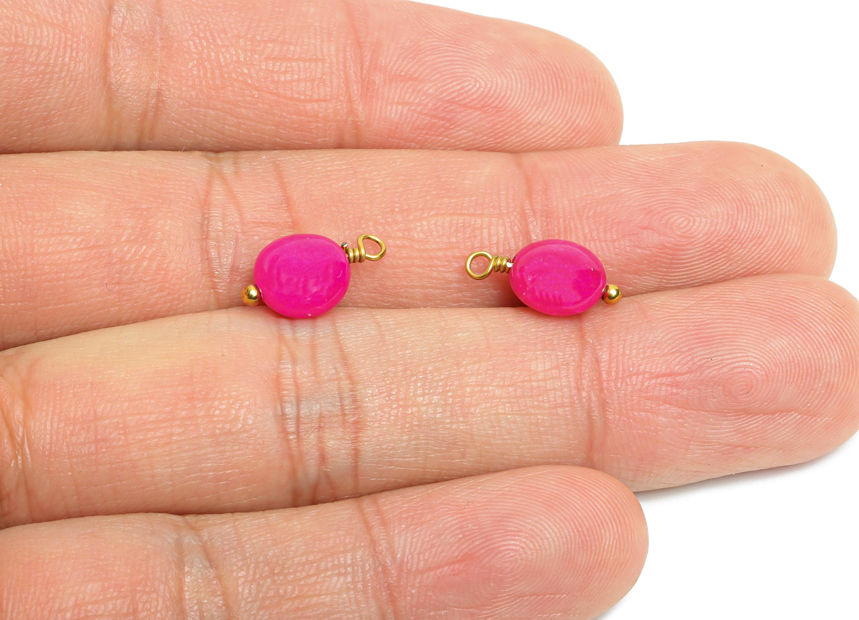 Rhodochrosite Natural Stone Charm - Steel Round Stone Bracelet Pendant - Healing Stone Jewelry - 18K Gold Plated - 13.6x8.5x4.88mm - NS3023 - DOMEDBAZAAR