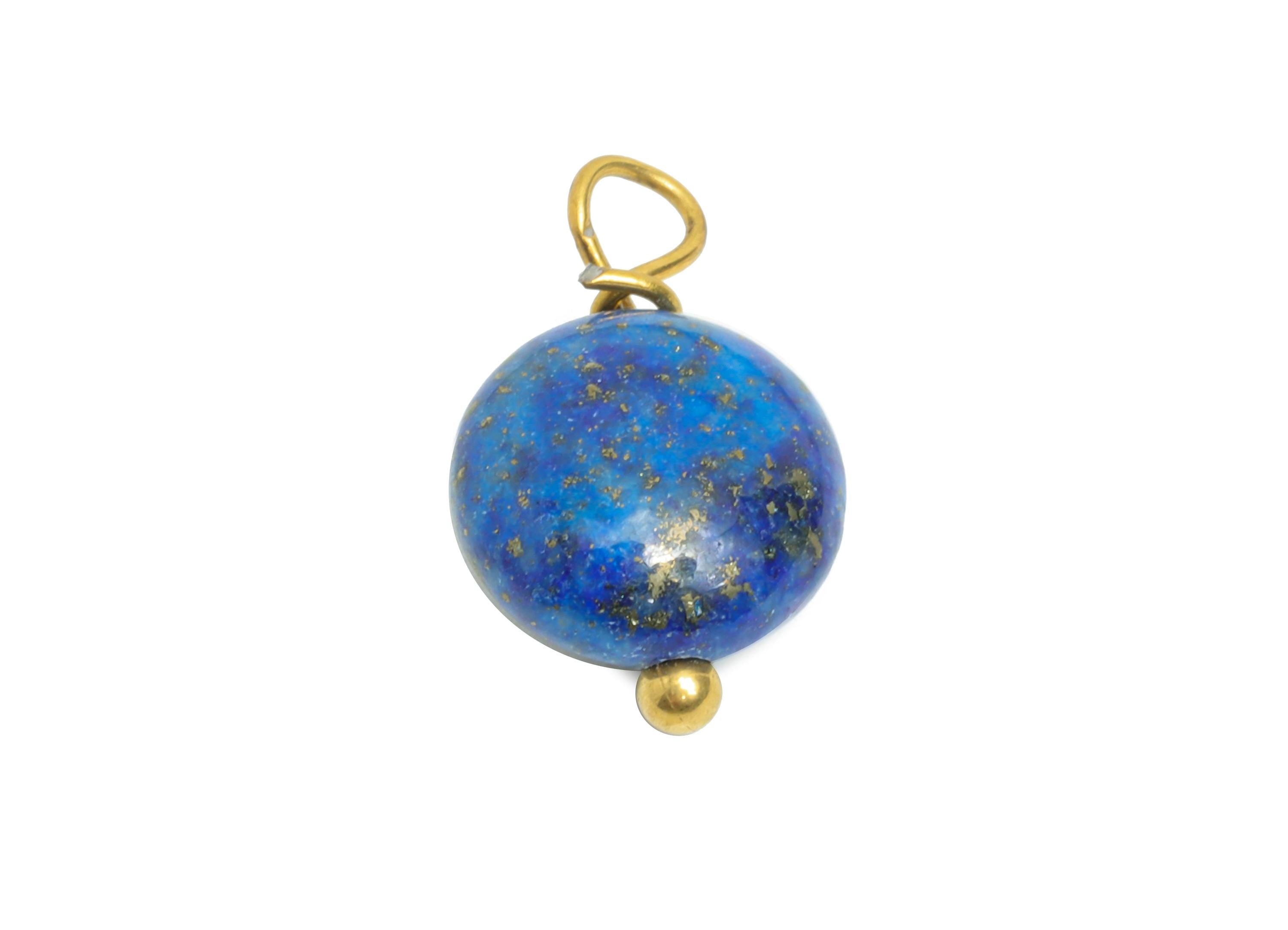 Lapis Lazuli Charms - Steel Natural Round Stone Bracelet Pendant - Healing Stone Jewelry - 18K Gold Vacuum Plated - 13.6x8.5x4.88mm - NS3033 - DOMEDBAZAAR