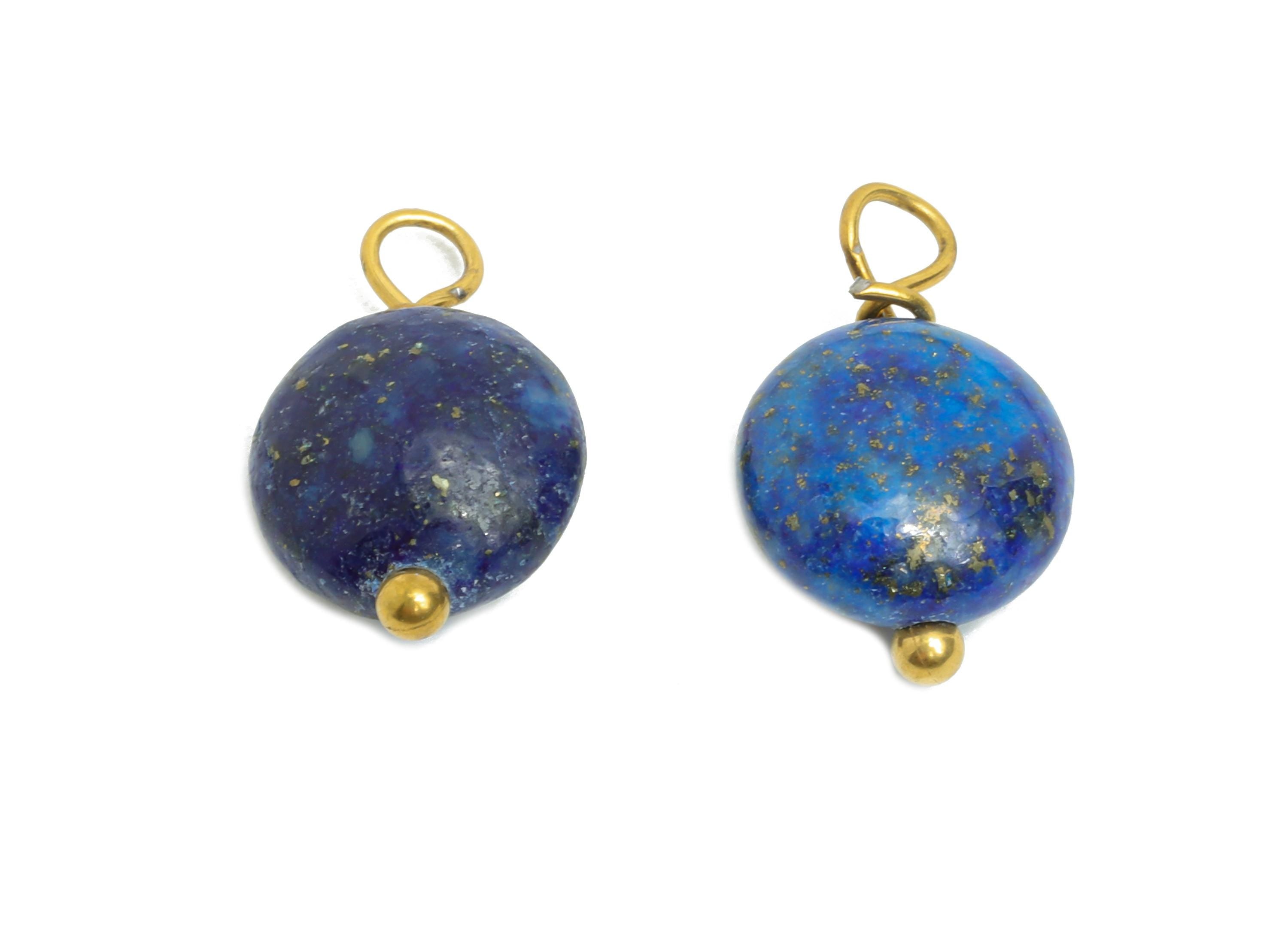 Lapis Lazuli Charms - Steel Natural Round Stone Bracelet Pendant - Healing Stone Jewelry - 18K Gold Vacuum Plated - 13.6x8.5x4.88mm - NS3033 - DOMEDBAZAAR