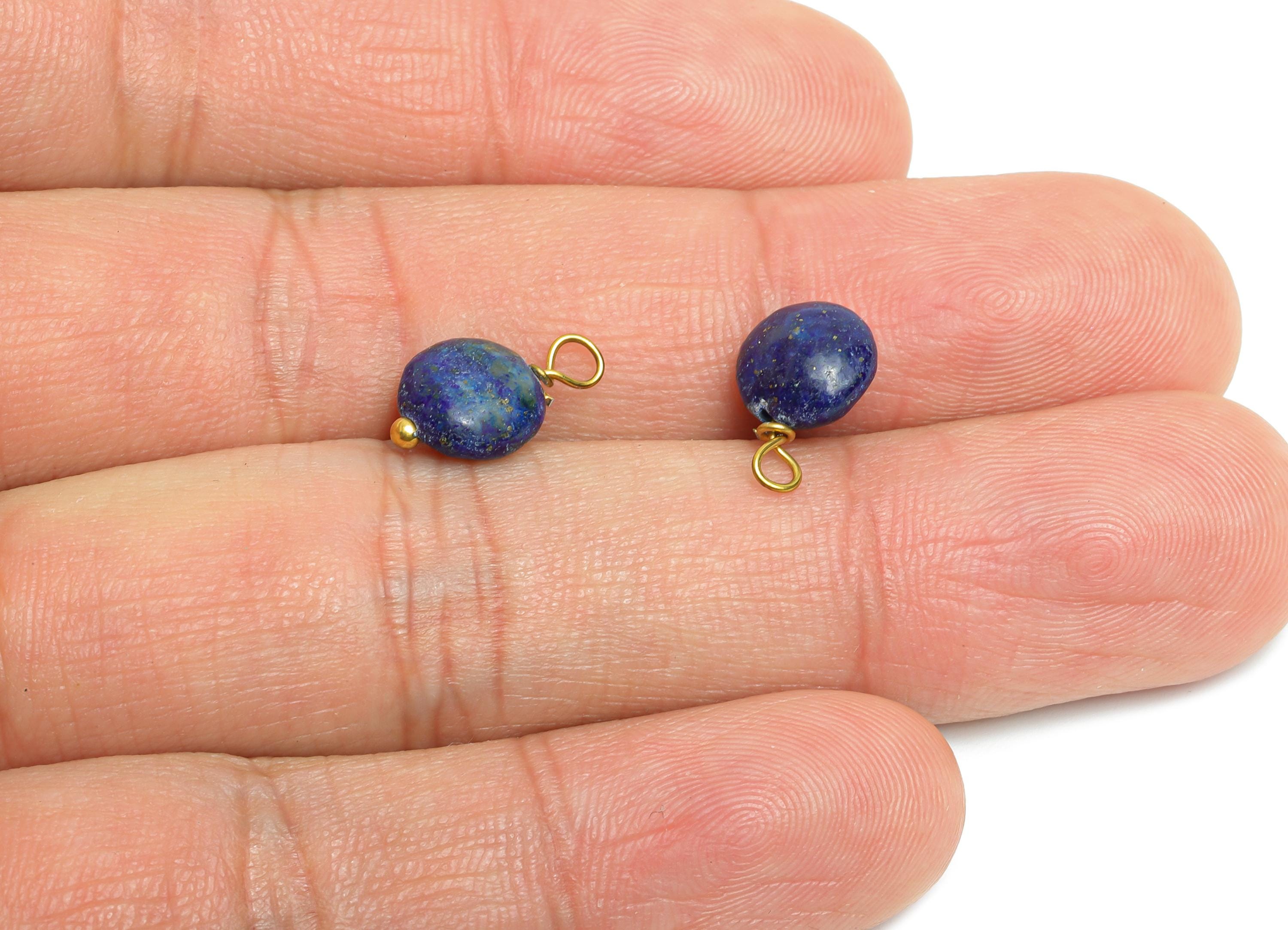 Lapis Lazuli Charms - Steel Natural Round Stone Bracelet Pendant - Healing Stone Jewelry - 18K Gold Vacuum Plated - 13.6x8.5x4.88mm - NS3033 - DOMEDBAZAAR