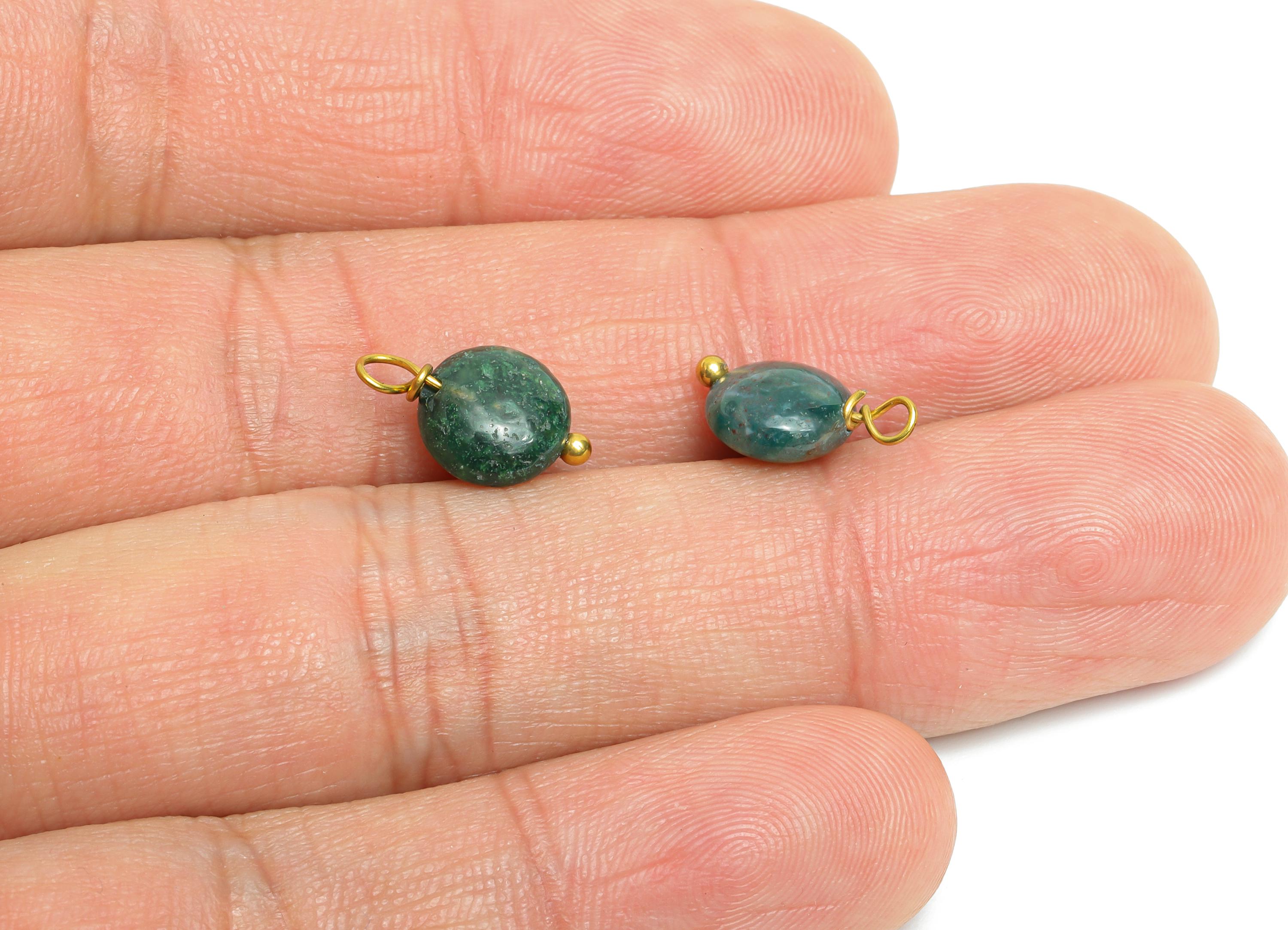 Indian Agate Charms - Steel Natural Round Stone Bracelet Pendant - Healing Stone Jewelry - 18K Gold Vacuum Plated - 13.6x8.5x4.88mm - NS3031 - DOMEDBAZAAR