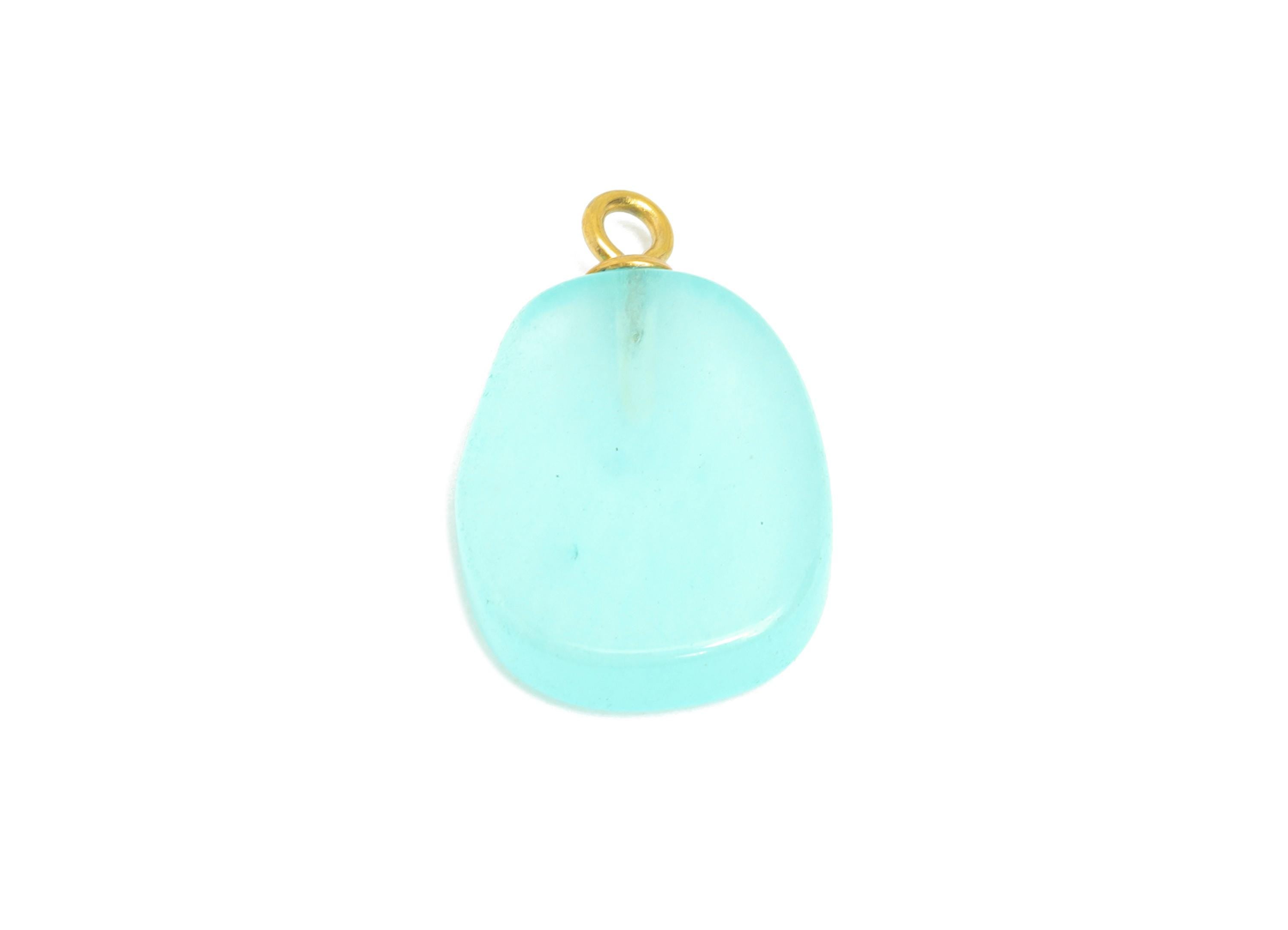 Lanyu Jade Natural Stone Charm - Steel Smooth Stone Necklace Pendant - Unique Gemstone DIY - 18K Gold Vacuum Plated - 17.8x11x3.6mm - NS3004 - DOMEDBAZAAR