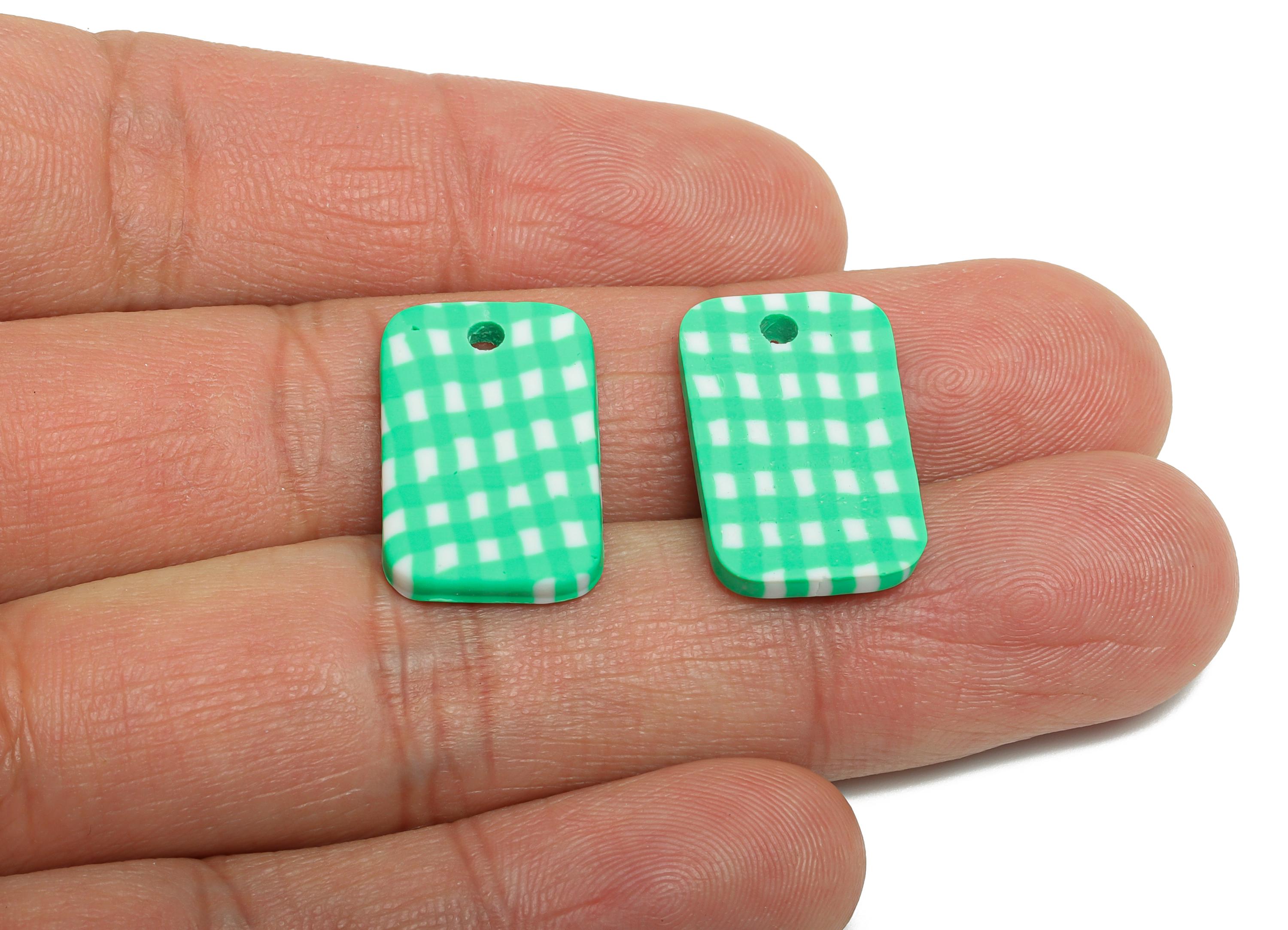 Polymer Clay Rectangle Charm - Checkered Pattern Charms - Modern Geometric Charm for Earring - Jewelry Component - 20.5x13x2.96mm - PC2349 - DOMEDBAZAAR