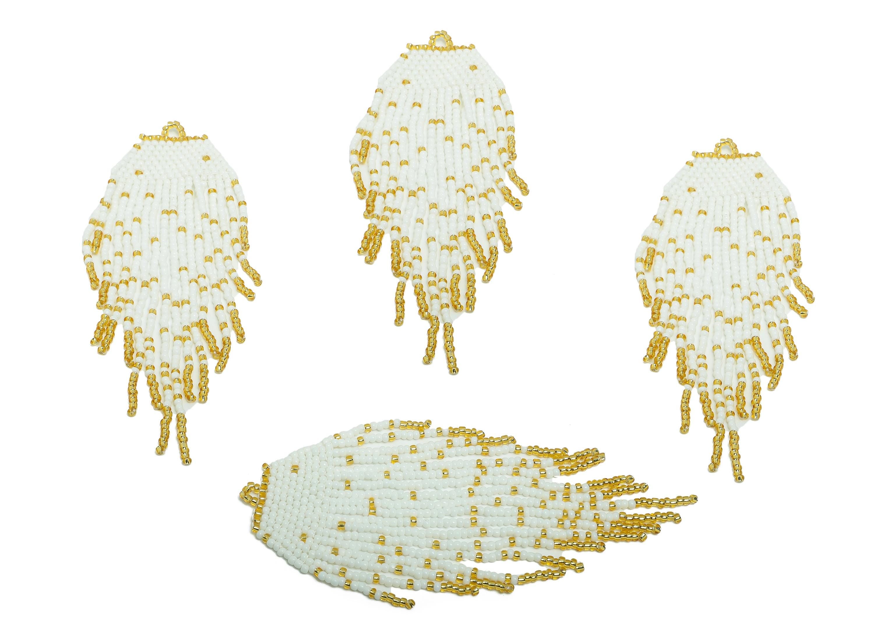 Beaded Tassel Earrings Charms - Handmade Glass Beaded Long Fringe Charms - Trendy Boho Jewelry - Jewelry Making DIY - 125x50x2mm - TH1089 - DOMEDBAZAAR