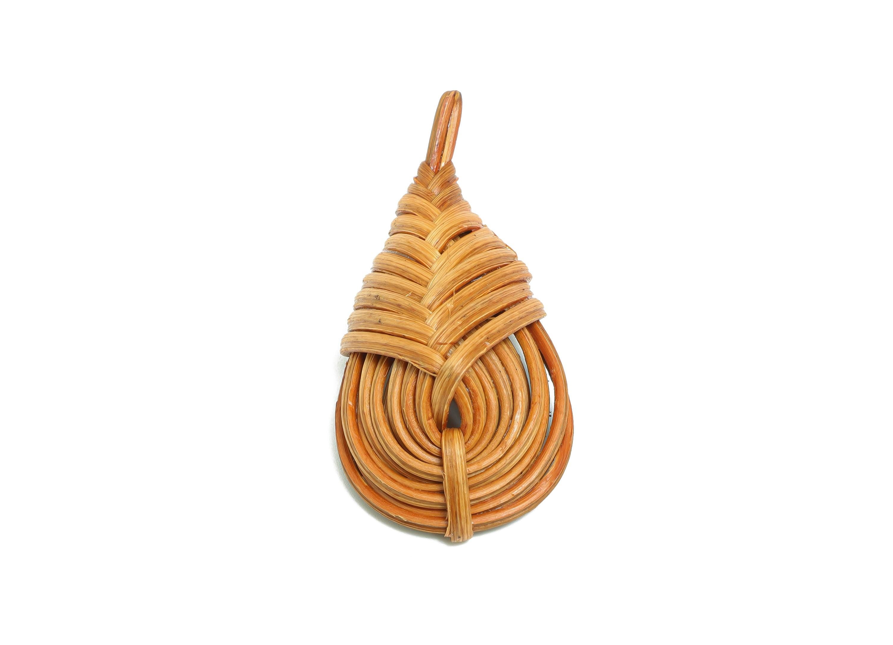 Handwoven Rattan Charms - Drop Rattan Woven Leaf Pendant - Handmade Woven Decor - Wooden Rattan Earring - Jewelry DIY - 48x22x12mm - RT1369 - DOMEDBAZAAR