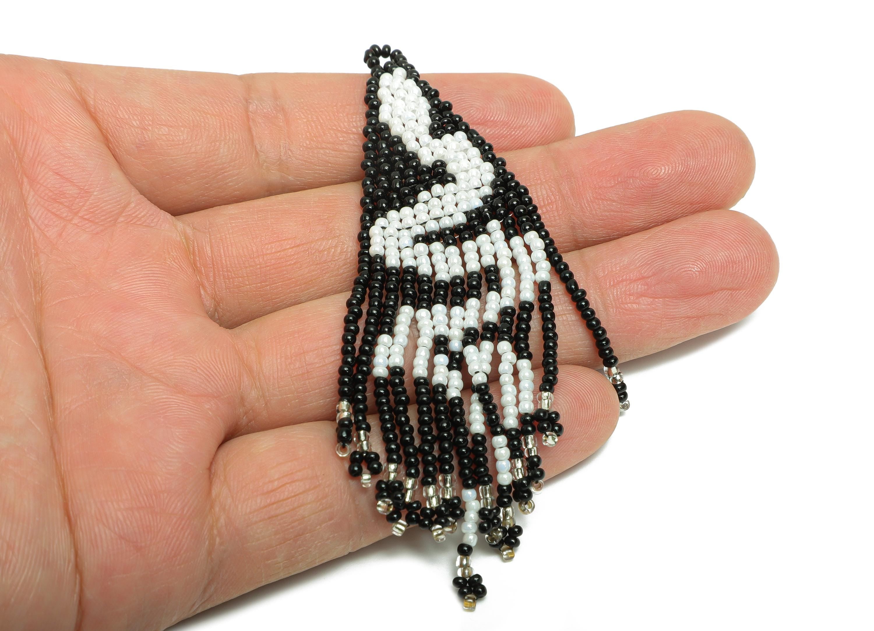 Beaded Snake Tassel Earring Charm - Handmade Glass Beaded Long Fringe Charm - Trendy Boho Jewelry - Jewelry Making - 95x25.9x2mm - TH1087