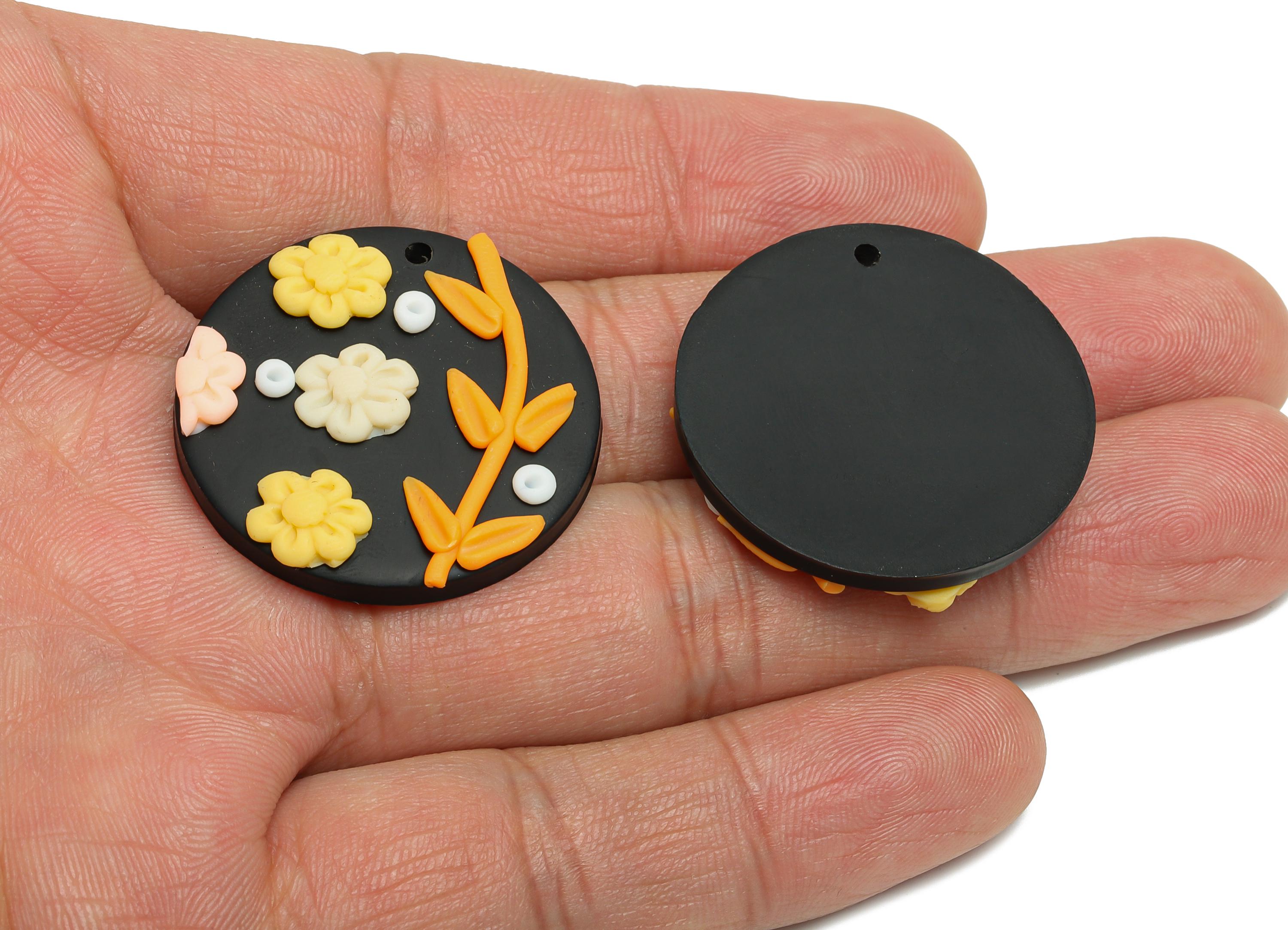 Artisan Handmade Polymer Cloy Pendant - DIY Colorful Floral Earring Making Piece - Rustic Bohemian Flower Jewelry - 30x29x5.11mm - PC2411 - DOMEDBAZAAR