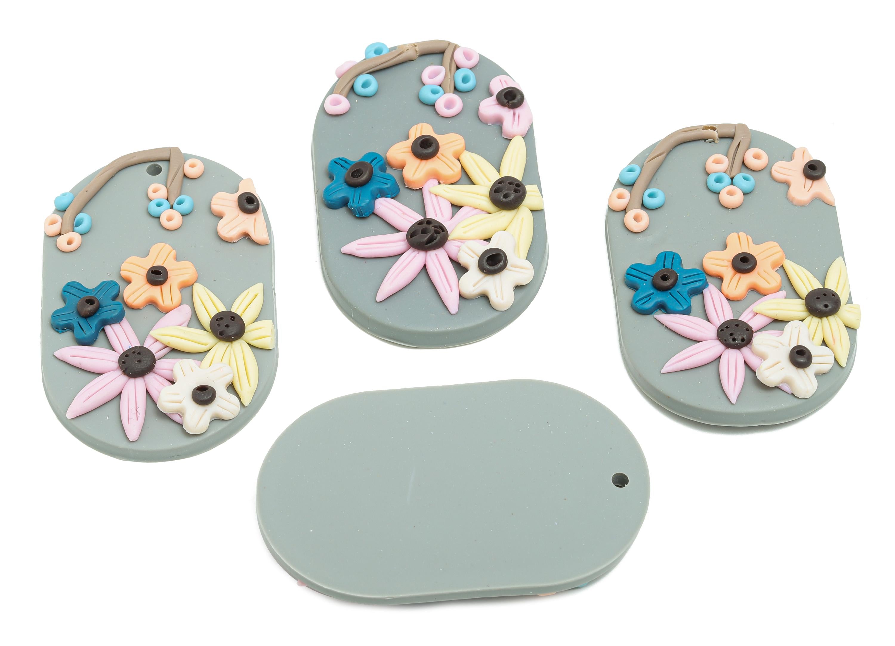 Polymer Clay Flower Pendant - Handmade Floral Earring Pieces - Lightweight Gift Idea for Her - Earrings Handmade Charm - 44x28x5mm - PC2414 - DOMEDBAZAAR