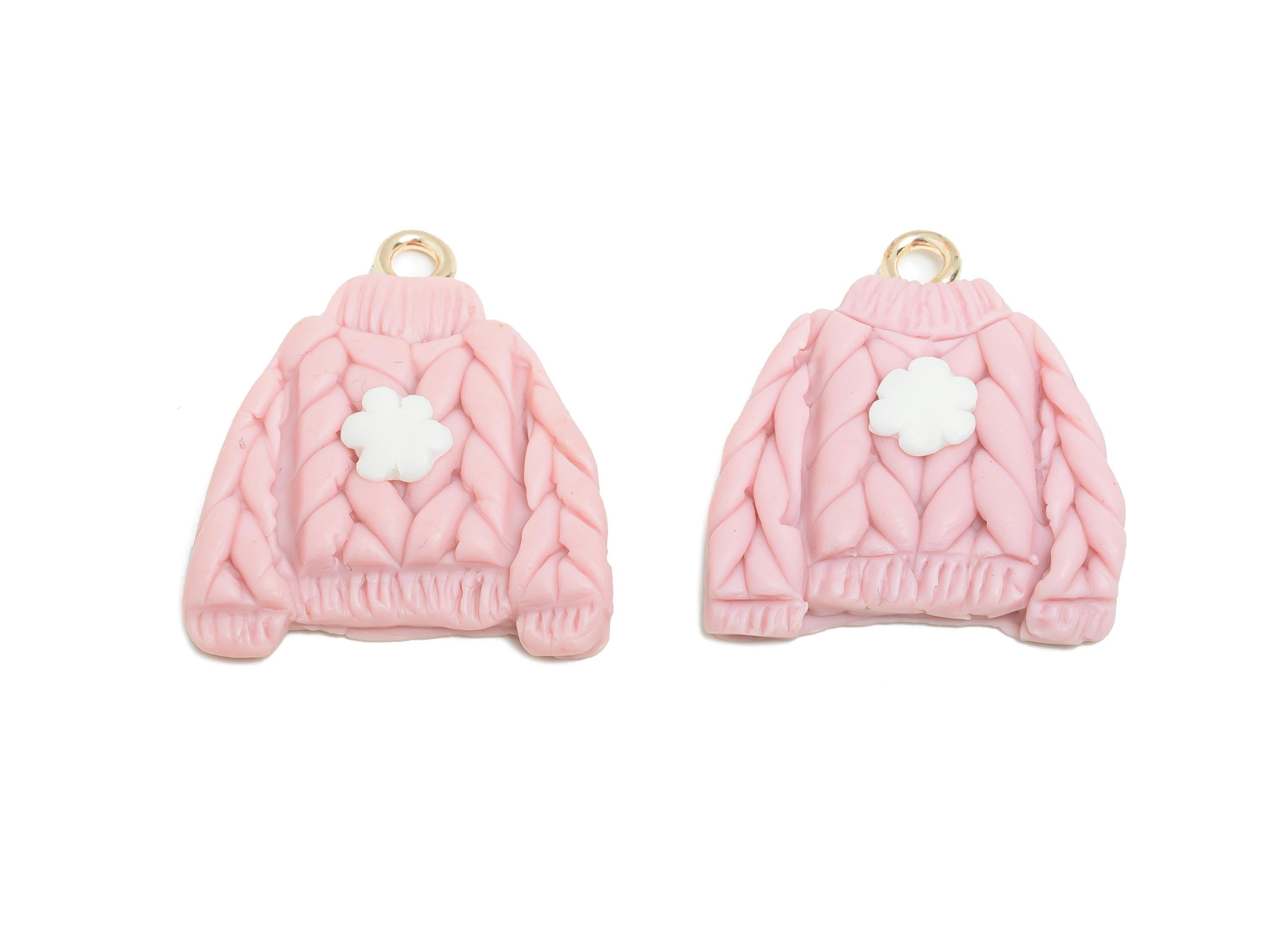 Pink Sweater Polymer Clay Charm - Brass Handmade Craft Supply - Soft Clay Sweater Charm -Figure Handcrafted Jewelry - 24x20x4.03mm - PC2353