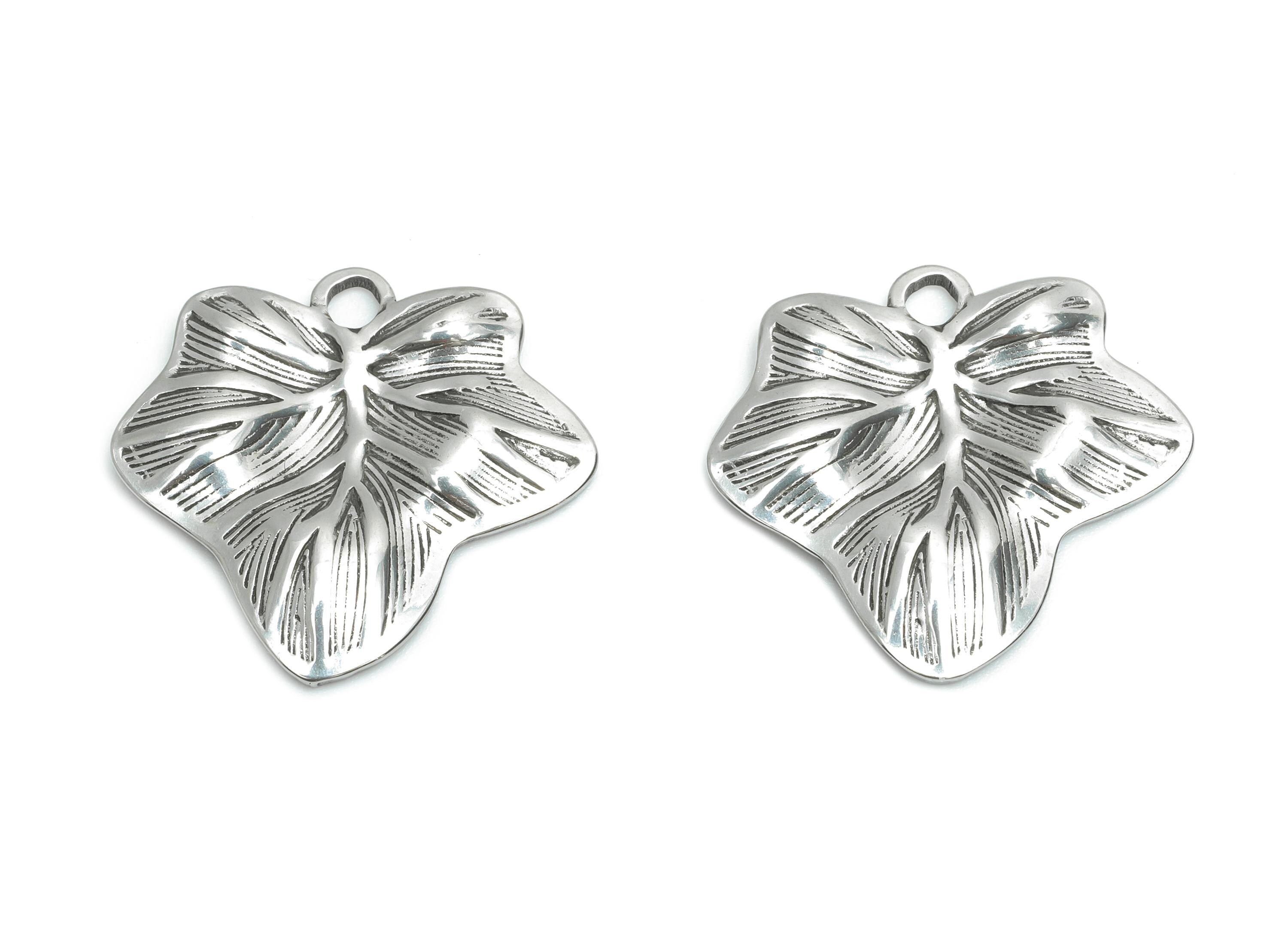 Stainless Steel Leaf Charms - Textured Silver Leaf Pendant - Elegant Botanical Leaf Charms - Steel Jewelry Component - 18x19.8x2mm - SS2128 - DOMEDBAZAAR