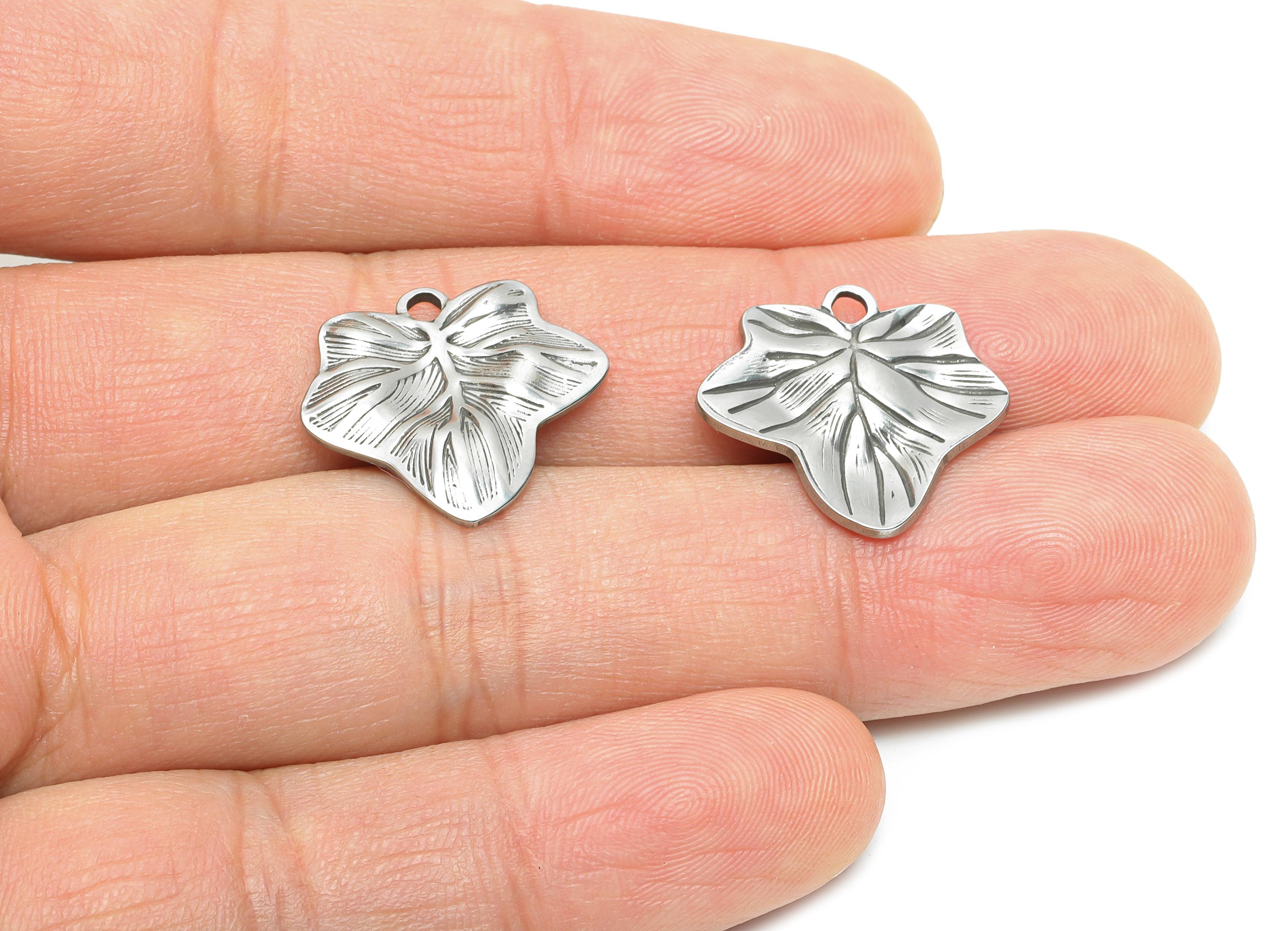 Stainless Steel Leaf Charms - Textured Silver Leaf Pendant - Elegant Botanical Leaf Charms - Steel Jewelry Component - 18x19.8x2mm - SS2128 - DOMEDBAZAAR
