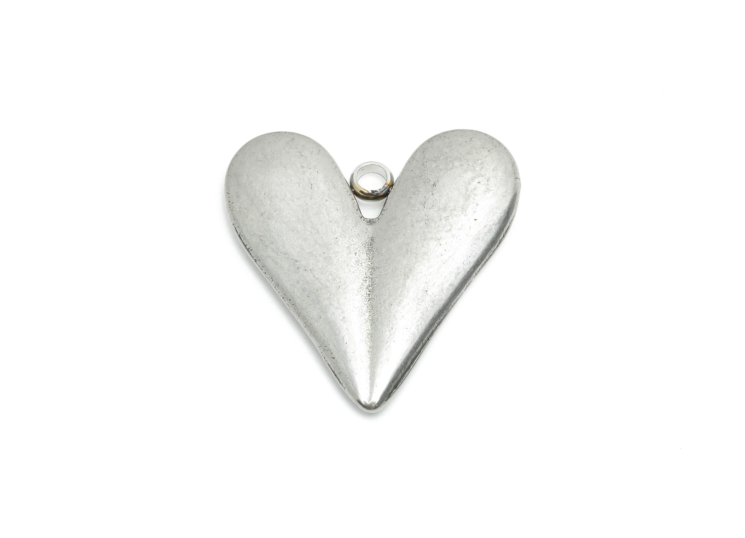 Stainless Steel Heart Pendant - Minimalist Metal Heart Necklace Pendant - Unique Handmade Jewelry - Steel Finding - 26.4x25.58x3mm - SS2189 - DOMEDBAZAAR