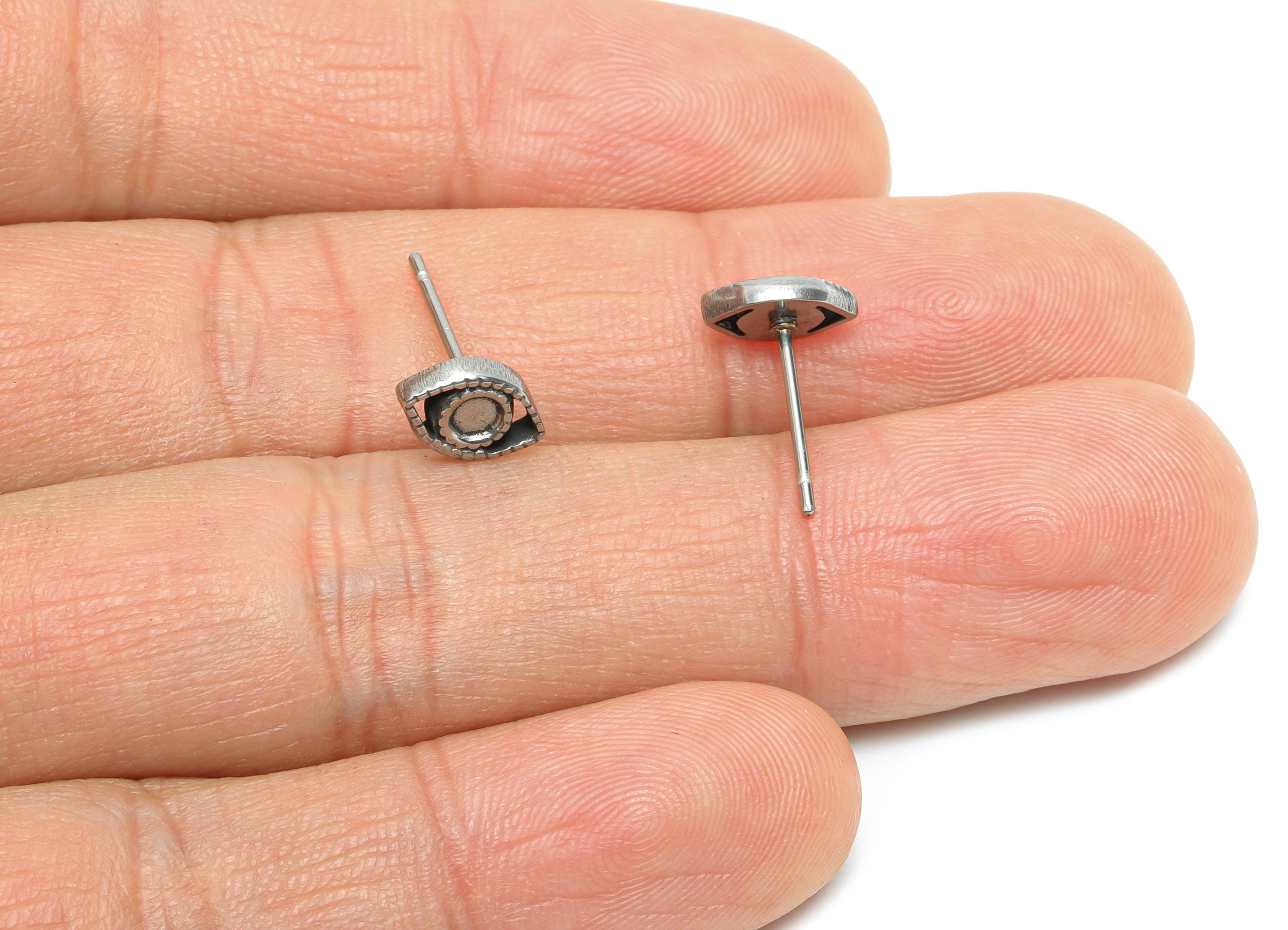 Stainless Steel Evil Eye Studs - Mystic Eye Earring Posts - Unique Mini Eye Earring Studs - Vintage Steel Jewelry - 8.57x6x1.68mm - SS2150 - DOMEDBAZAAR