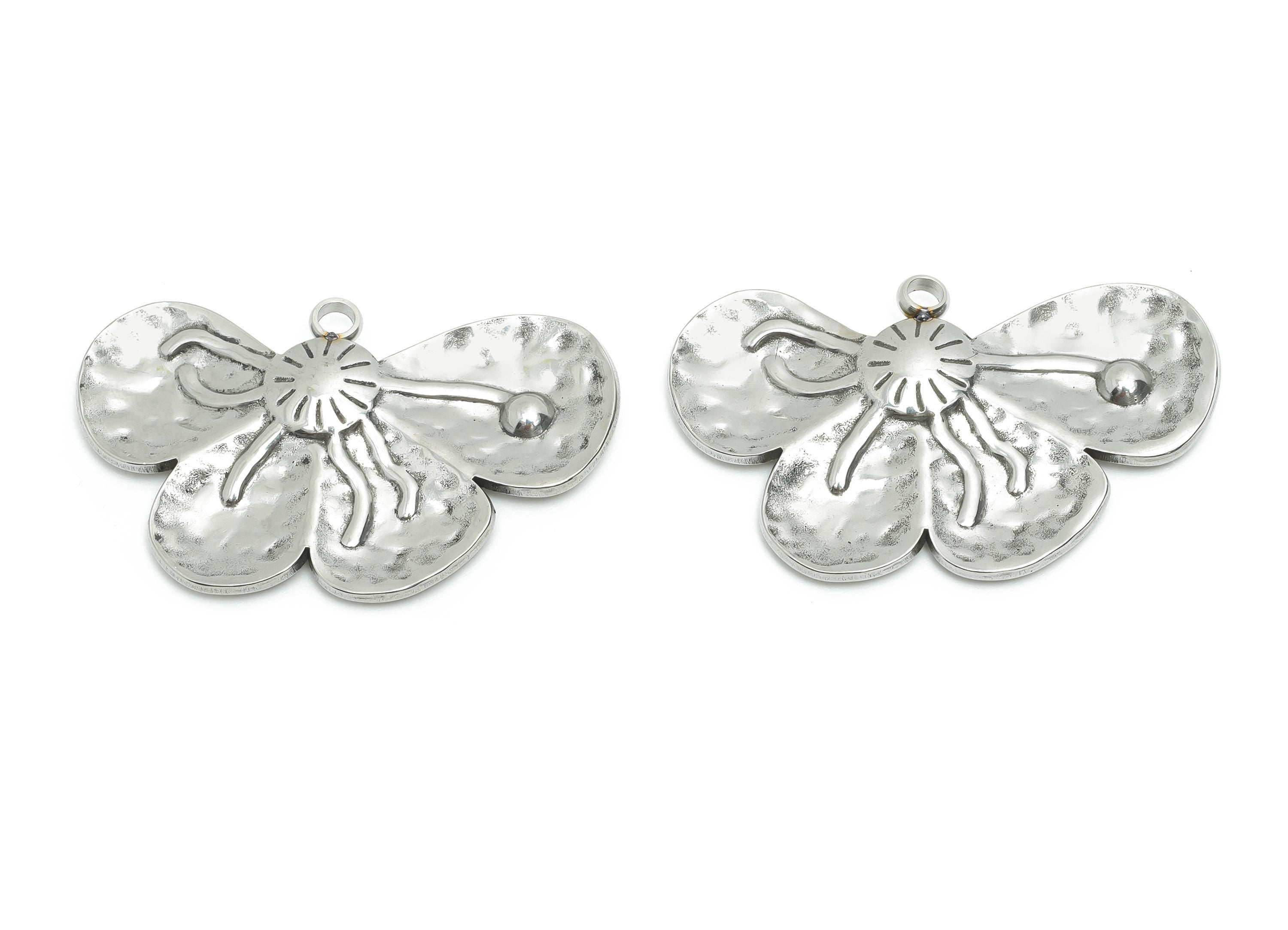 Steel Petal Pendant - Artisan Silver Flower Pendant for Necklace - Hammered Botanical Floral Pendant - Steel Jewelry - 23x38.6x2mm - SS2205 - DOMEDBAZAAR