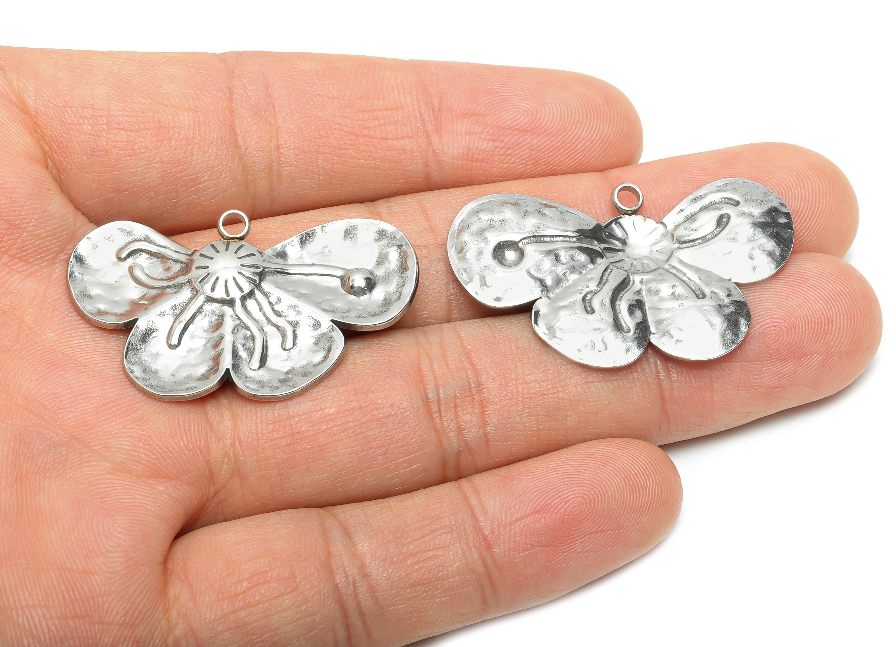 Steel Petal Pendant - Artisan Silver Flower Pendant for Necklace - Hammered Botanical Floral Pendant - Steel Jewelry - 23x38.6x2mm - SS2205 - DOMEDBAZAAR