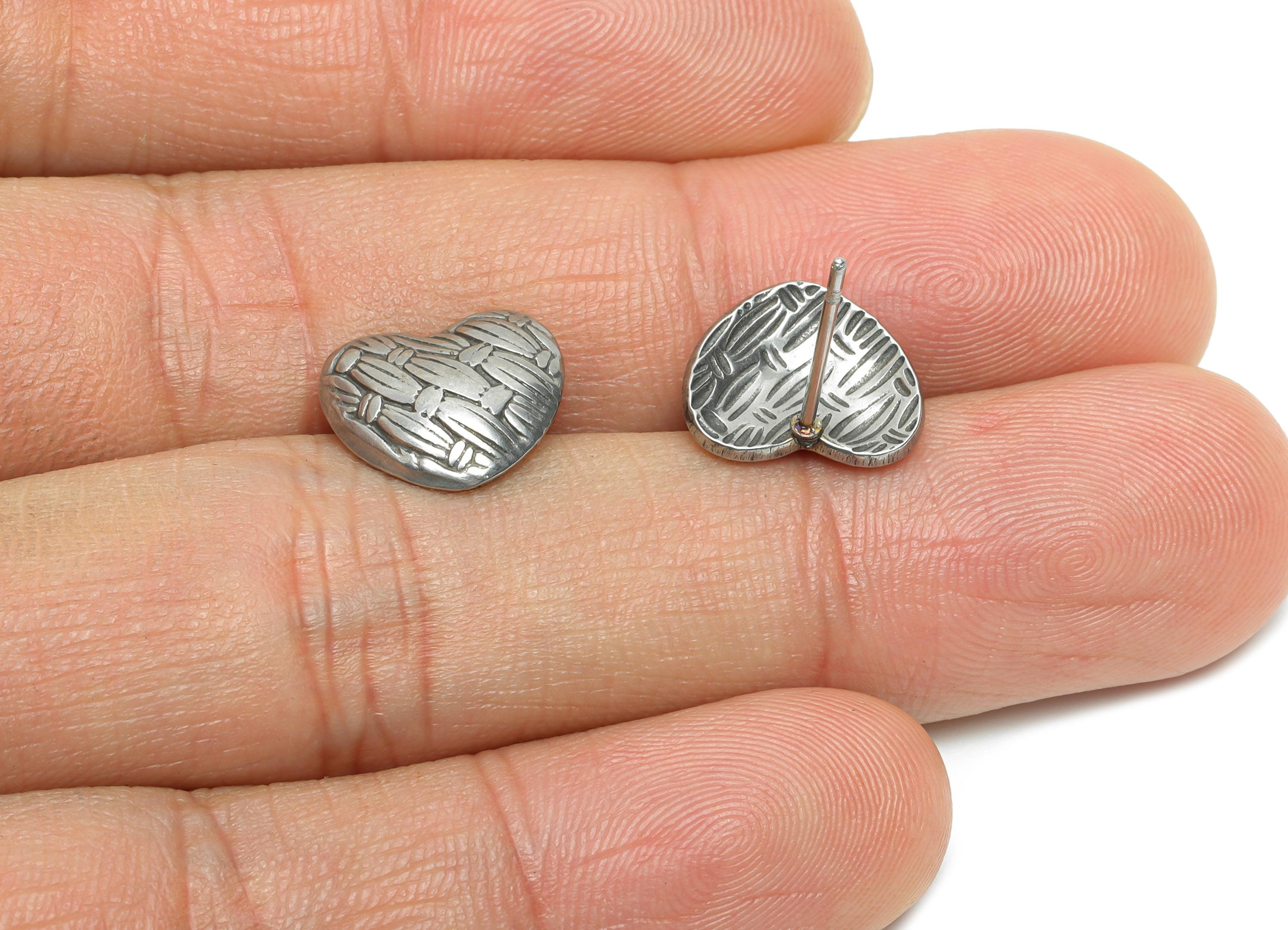Stainless Steel Heart Studs - Woven Pattern Heart Earring Post - Vintage Love Heart Earring Stud - Steel Jewelry - 10.9x12x2.96mm - SS2184 - DOMEDBAZAAR