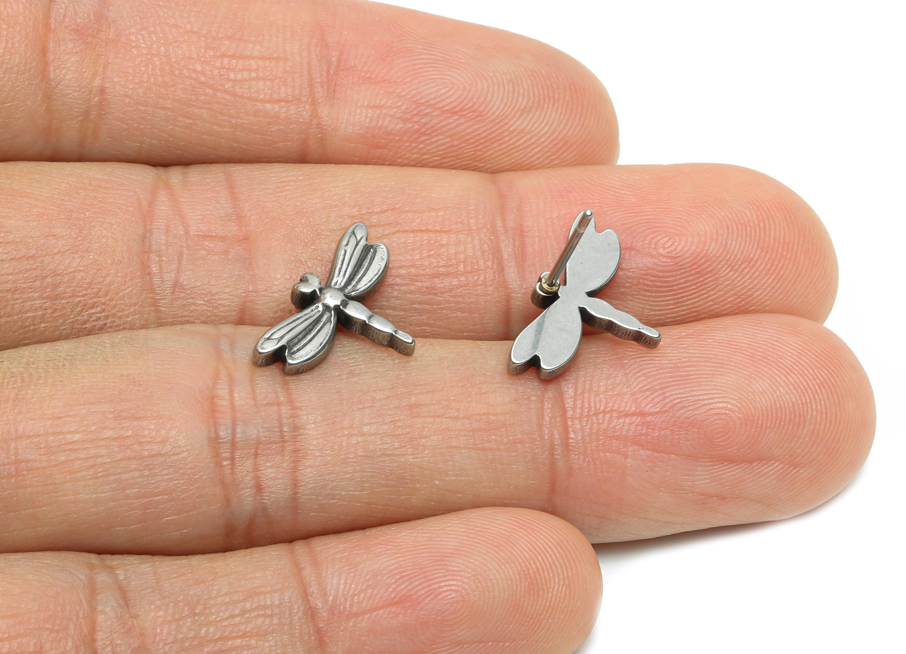 Stainless Steel Dragonfly Studs - Silver Insect Earring Post - Refined Dragonfly Earring Stud - Steel Findings - 15.84x10.87x2.13mm - SS2185 - DOMEDBAZAAR