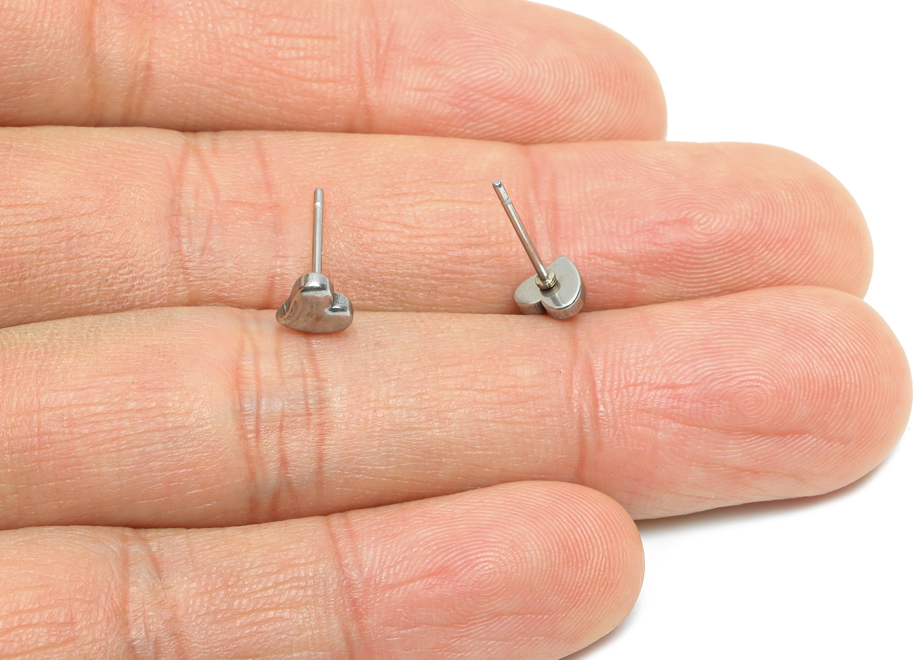 Steel Heart Earring Stud - Minimalist Mini Heart Earring Post - Modern Love Earring Stud - Stainless Steel Jewelry - 5.5x5.79x1.8mm - SS2169 - DOMEDBAZAAR