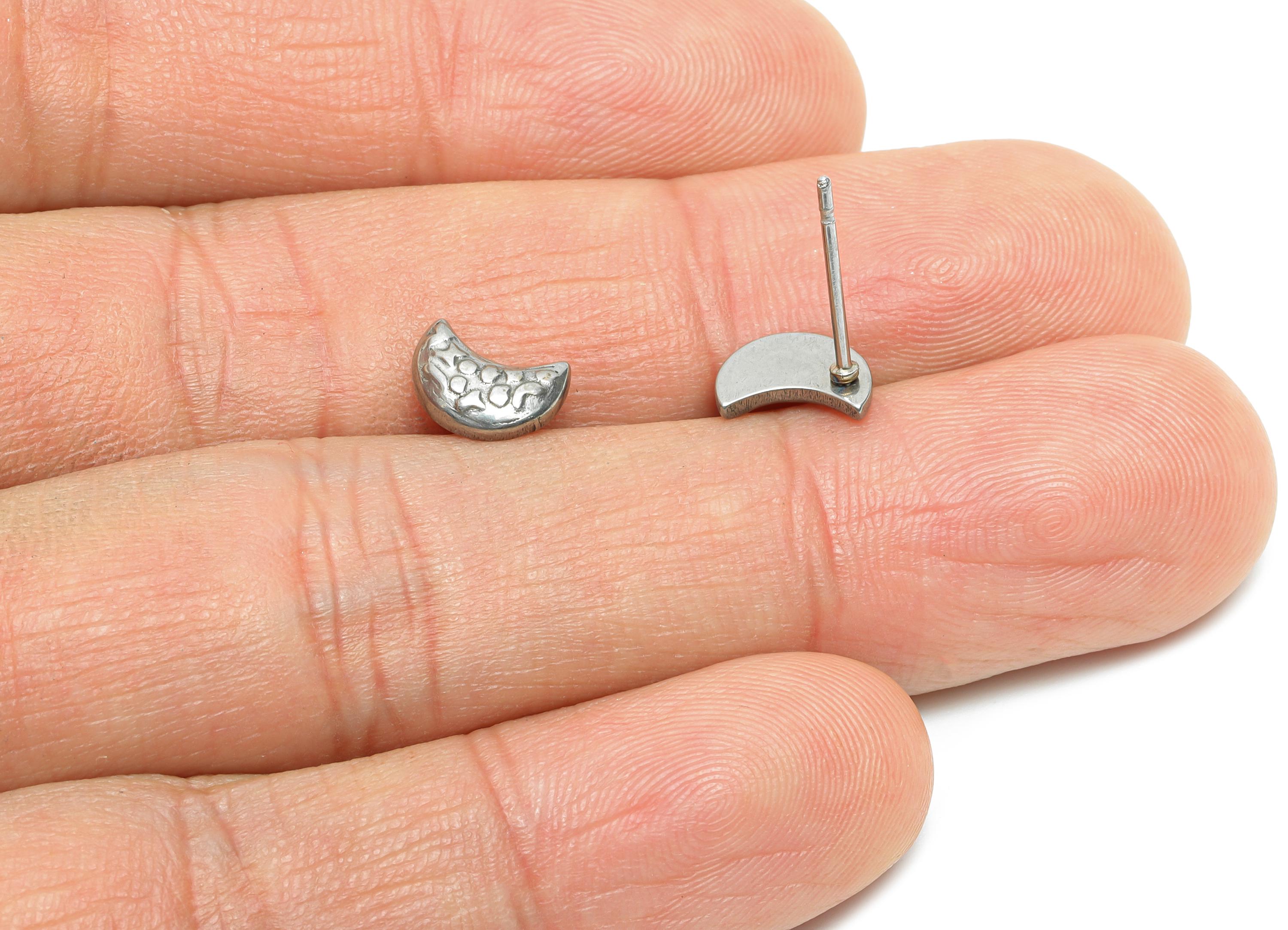 Stainless Steel Crescent Stud - Silver Celestial Moon Earring Post - Minimalist Moon Earring Stud - Steel Jewelry - 8.3x6.09x1.84mm - SS2147 - DOMEDBAZAAR