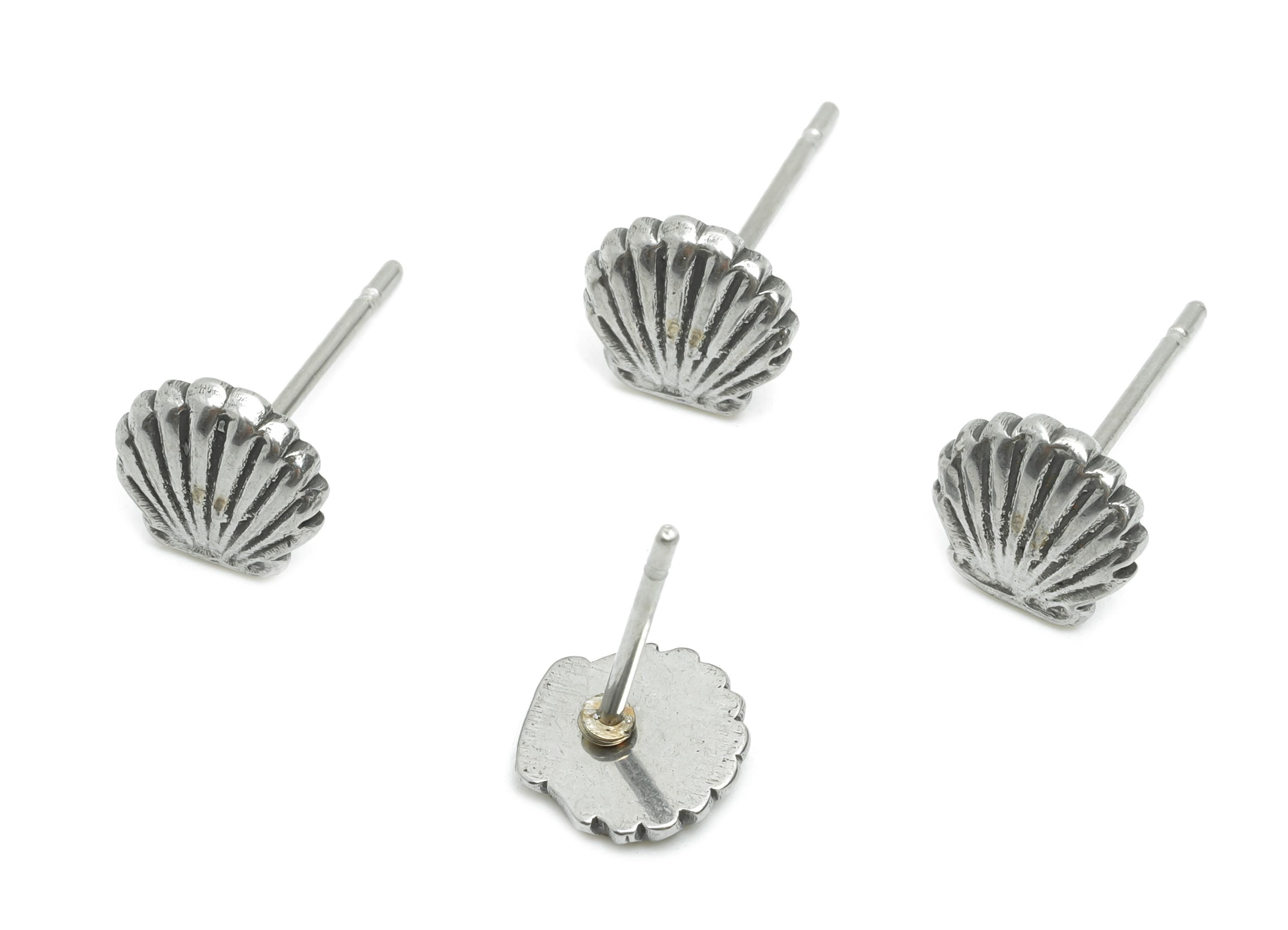 Stainless Steel Shell Stud - Minimalist Silver Seashell Earring Post - Ocean-Inspired Jewelry - Steel Earring Finding - 7.3x7x1.4mm - SS2157 - DOMEDBAZAAR