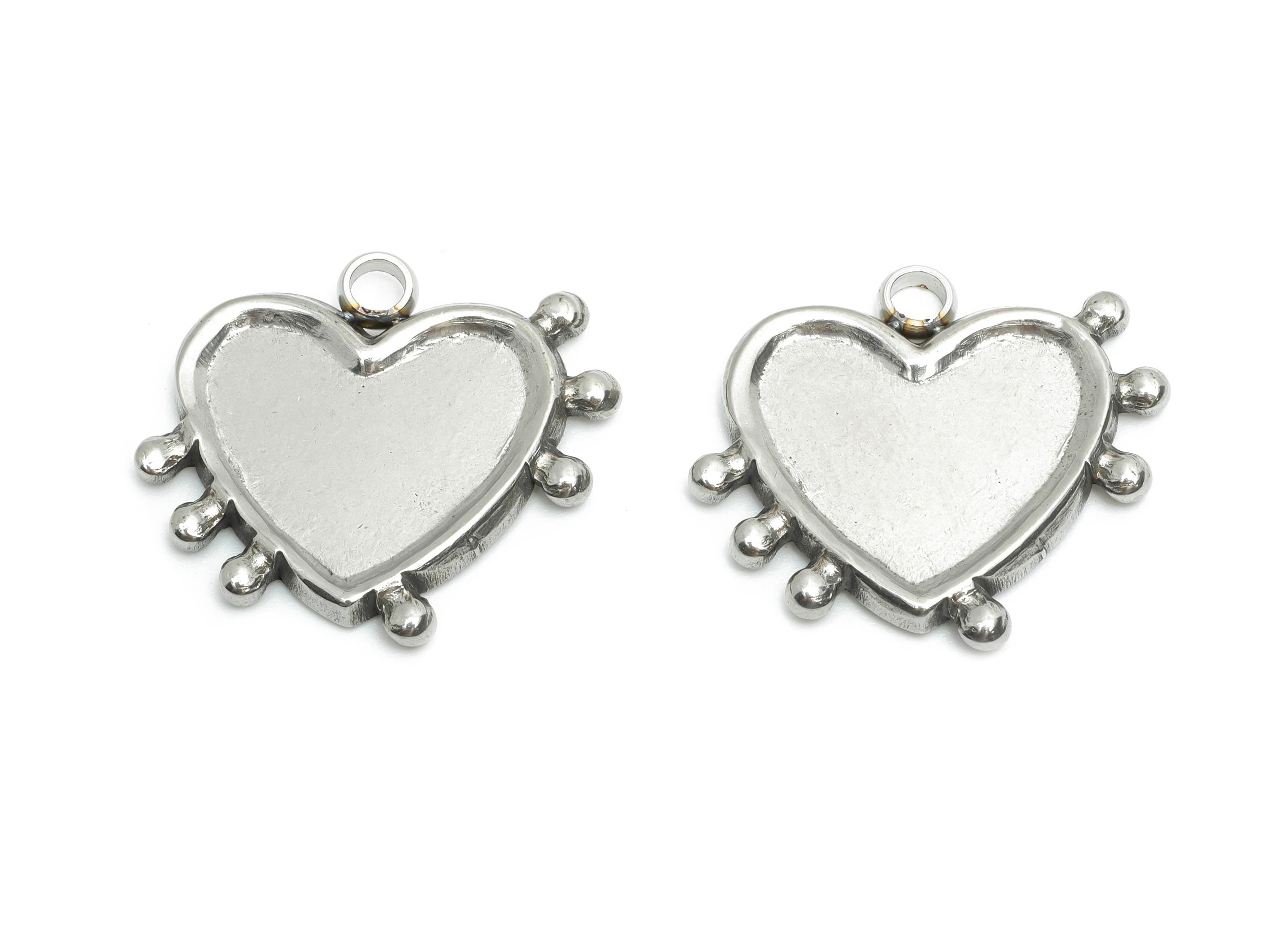 Stainless Steel Heart Charm - Vintage Heart Pendant for Necklace - Romantic Steel Heart Charm - Jewelry Making - 18.8x22.7x2.86mm - SS2203 - DOMEDBAZAAR