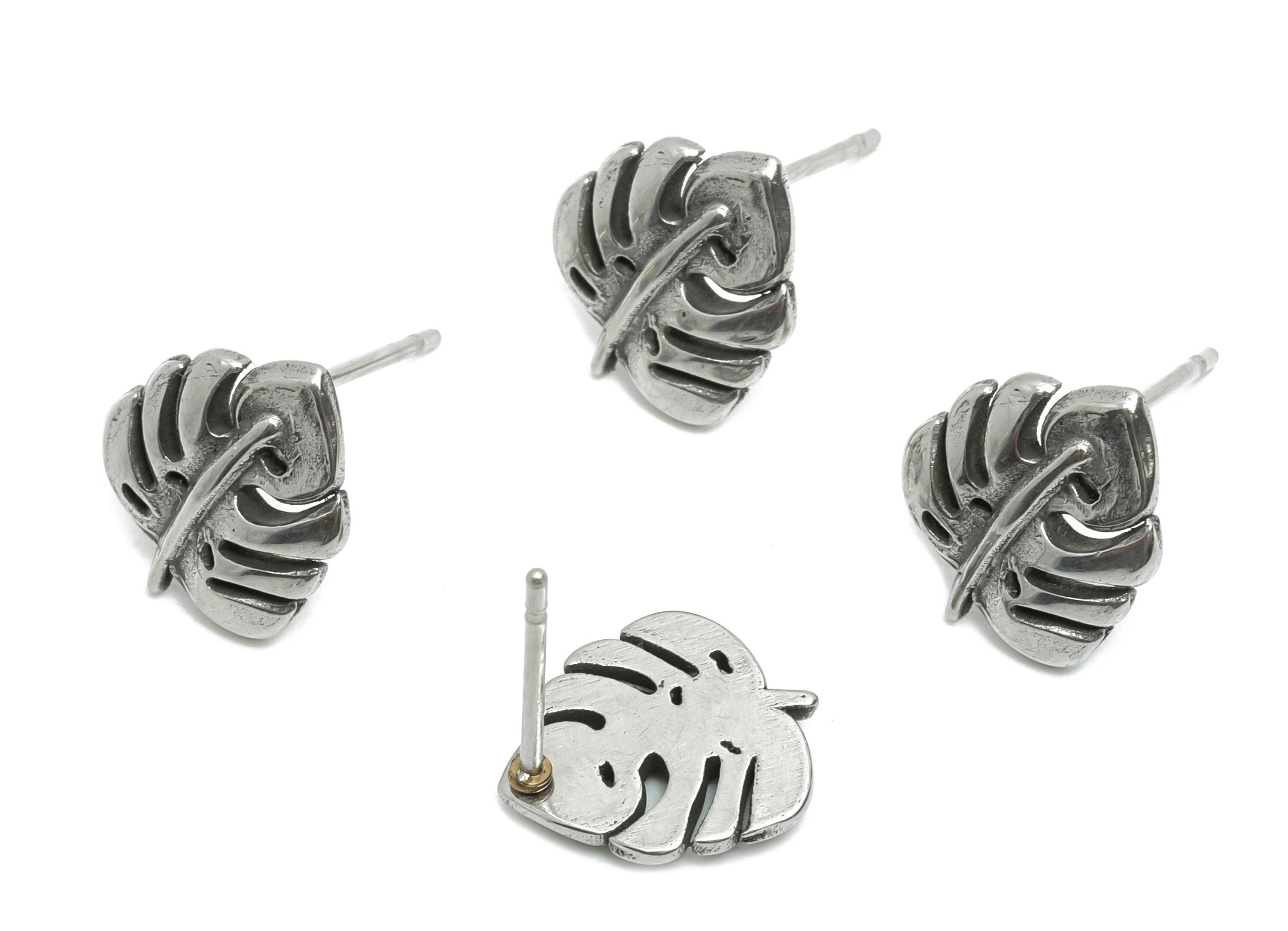 Stainless Steel Monstera Stud - Silver Botanical Leaf Earring Post - Dainty Plant Earring - Spring Bloom Jewelry - 11.78x10x1.75mm - SS2172 - DOMEDBAZAAR