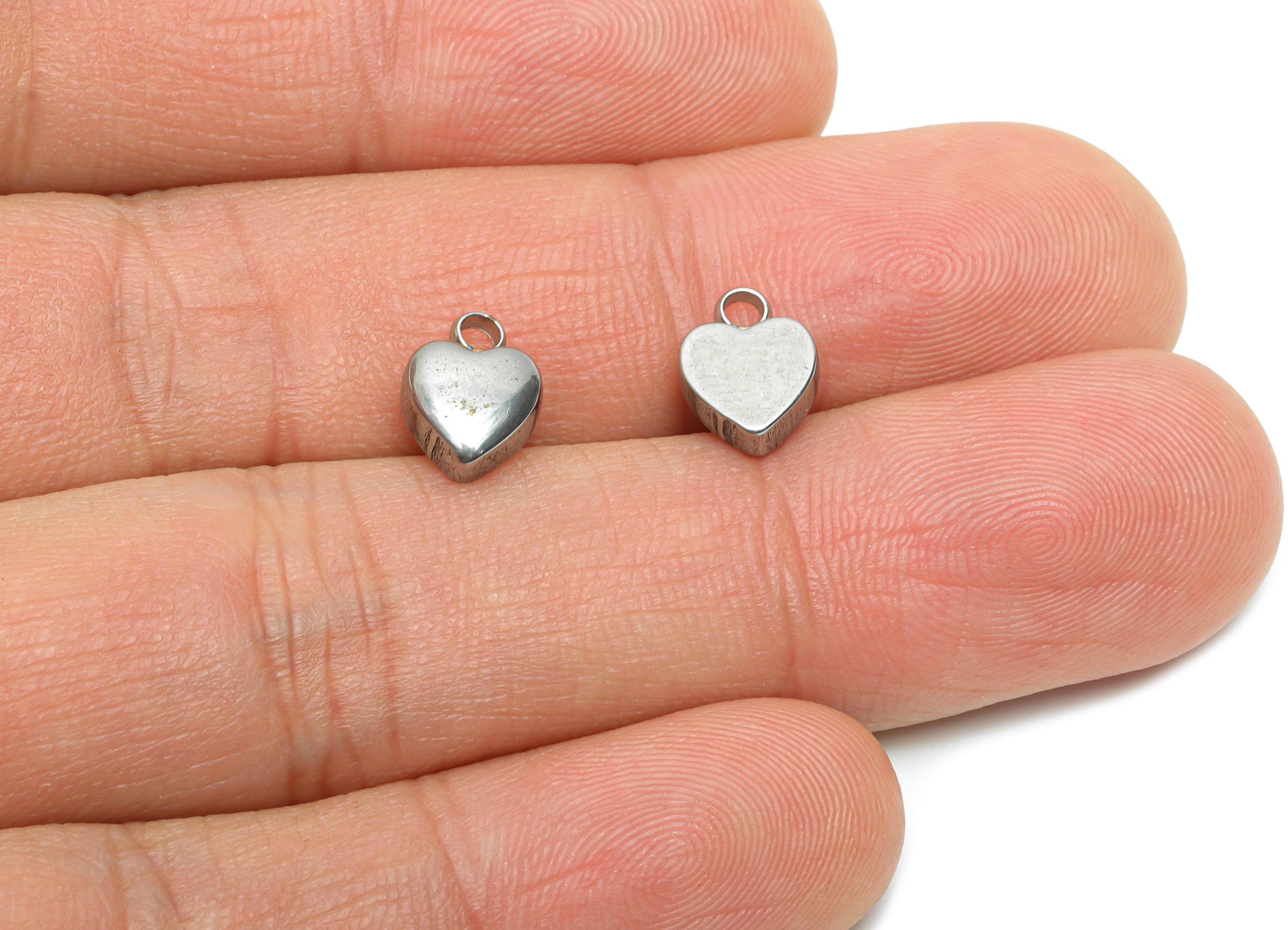 Stainless Steel Heart Charms - Simple Silver Heart Bracelet Charm - Romantic Love Charms - Steel Jewelry Making - 9.5x7.09x2.98mm - SS2208 - DOMEDBAZAAR