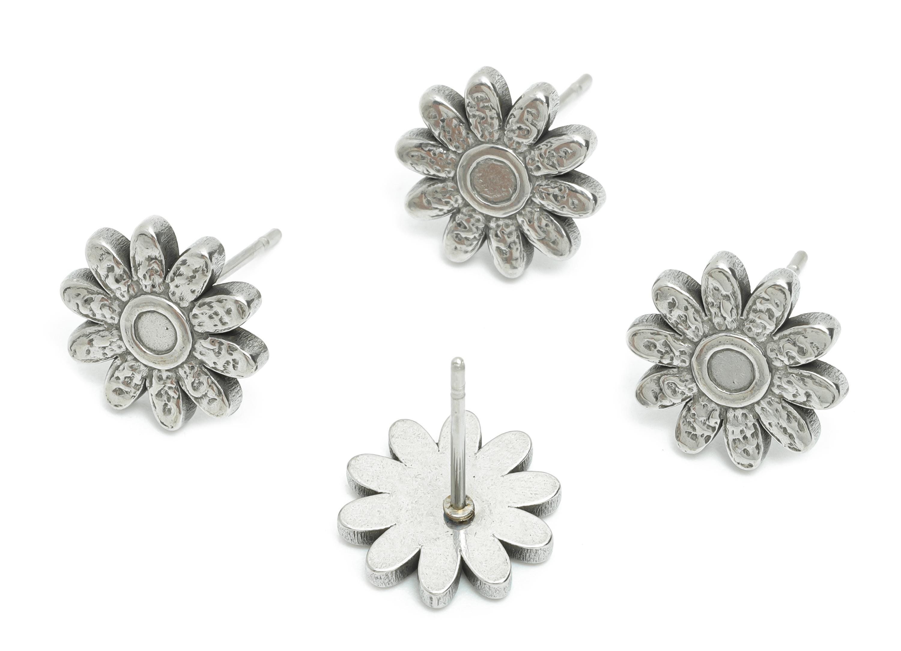 Stainless Steel Daisy Stud - Whimsical Silver Flower Earring Post - Dainty Botanical Earring - Spring Bloom Jewelry - 11x11.9x2.7mm - SS2183 - DOMEDBAZAAR