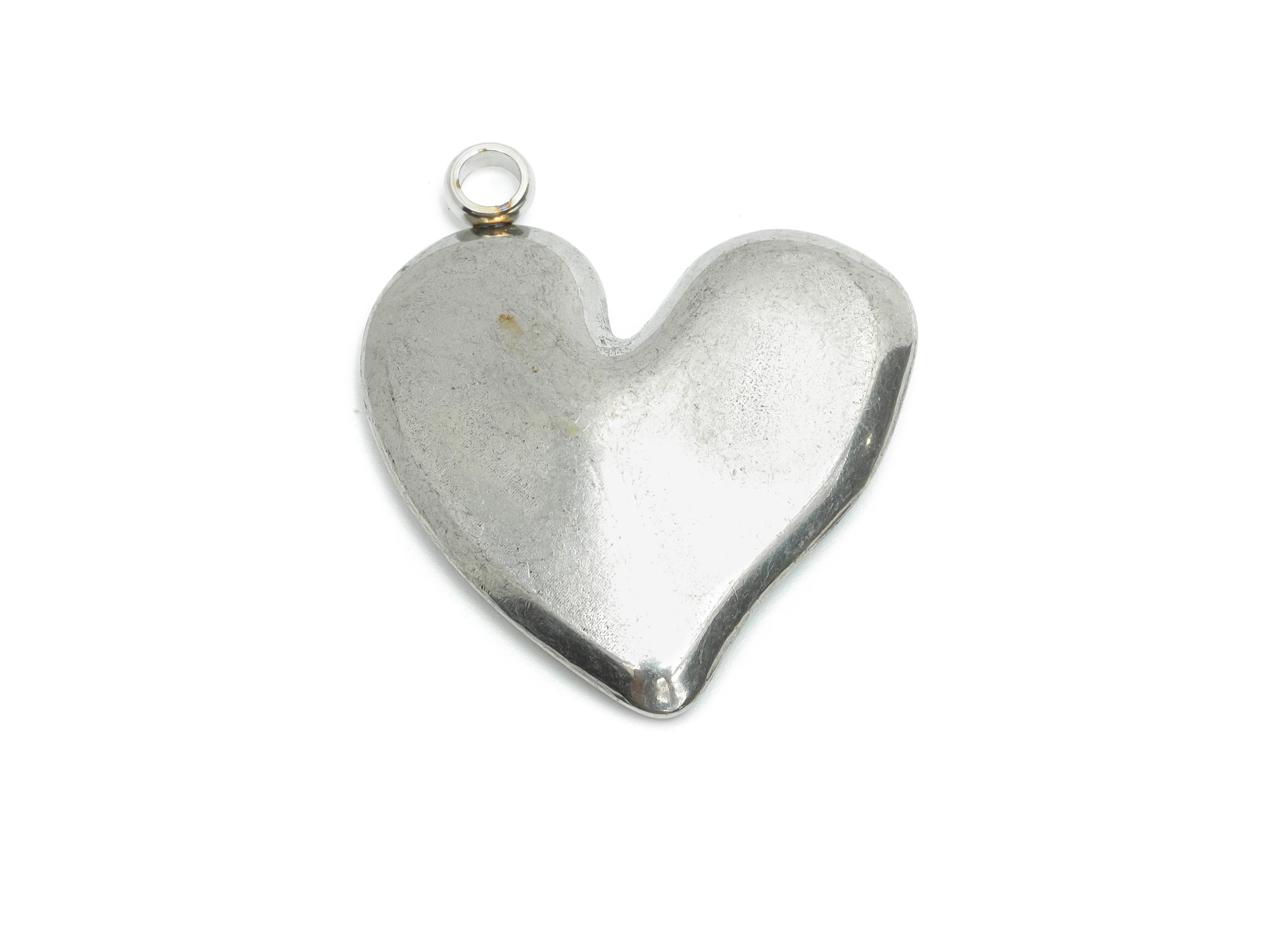 Stainless Steel Heart Pendant - Antique Metal Heart Necklace Pendant - Classic Handmade Jewelry - Steel Finding - 27x22.9x3.99mm - SS2194 - DOMEDBAZAAR