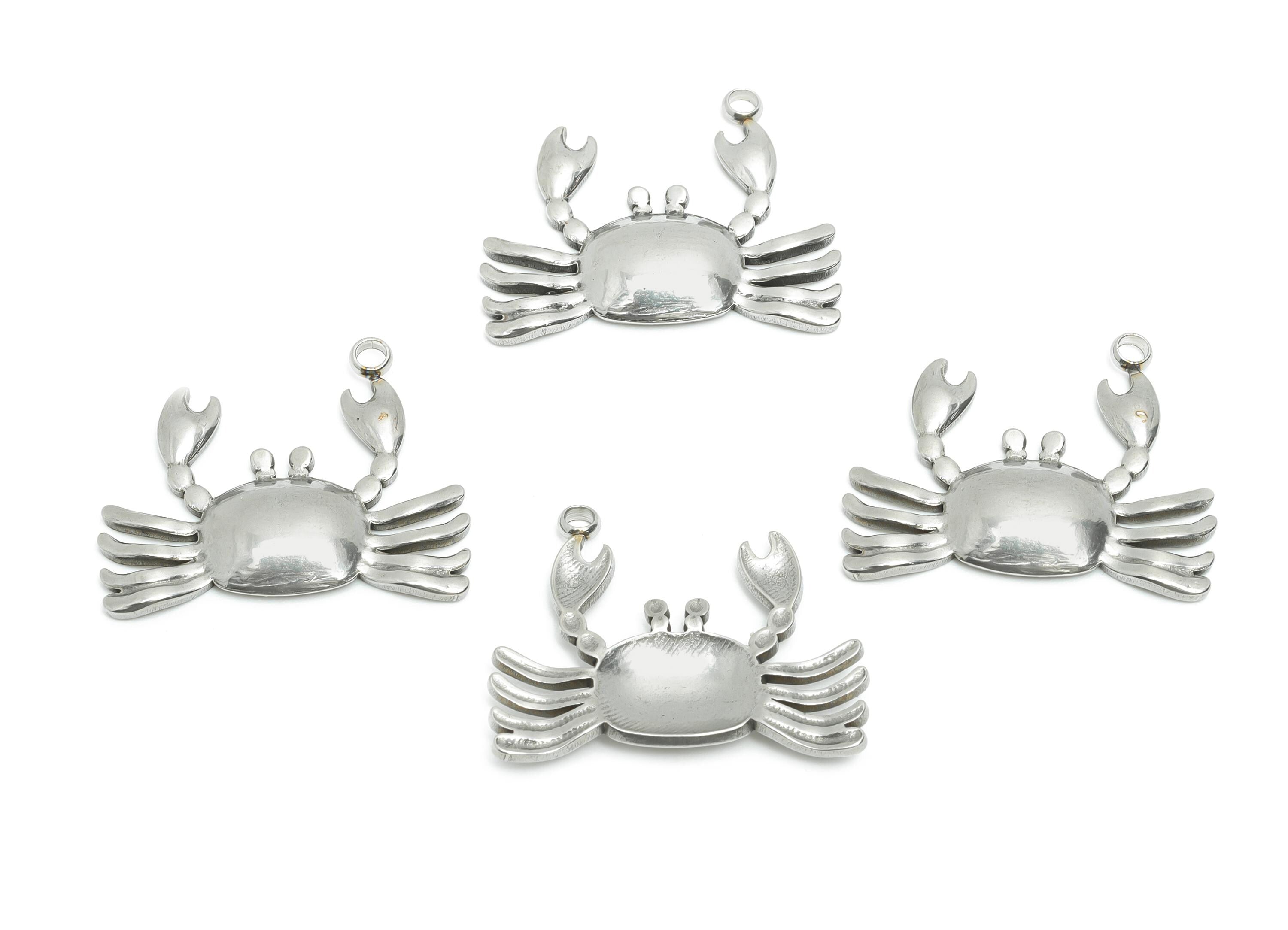 Stainless Steel Crab Studs - Silver Crab Marine Earring Posts - Ocean-Inspired Jewelry - Steel Jewelry Supplies - 19.7x24.66x1.8mm - SS2197 - DOMEDBAZAAR