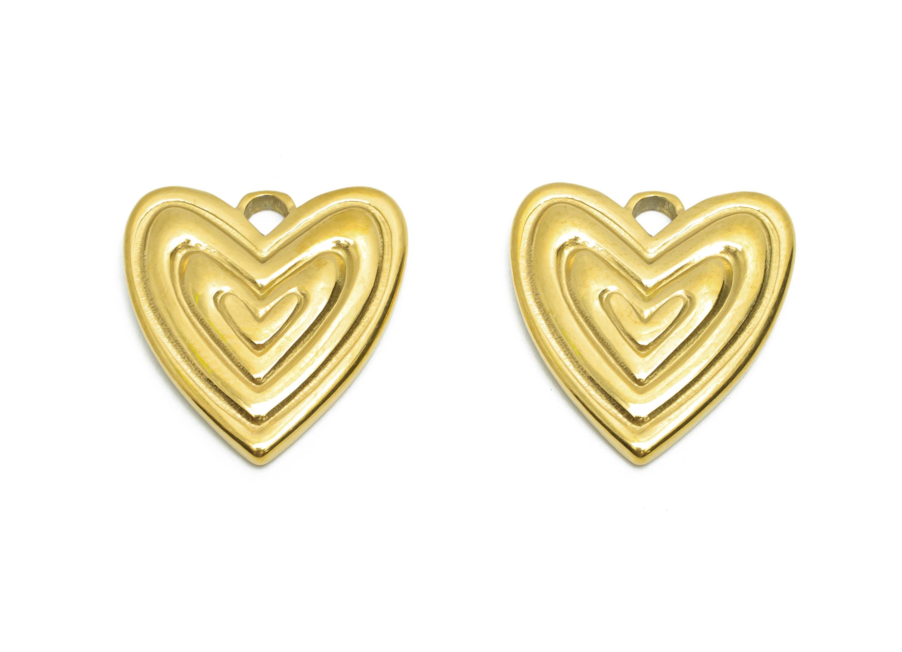 Steel Heart Charm - Elegant Layered Heart Charm - Romantic Gold Heart Pendant - Steel Jewelry - Gold Tone Plated - 18.6x17x2.8mm - SS2057G - DOMEDBAZAAR