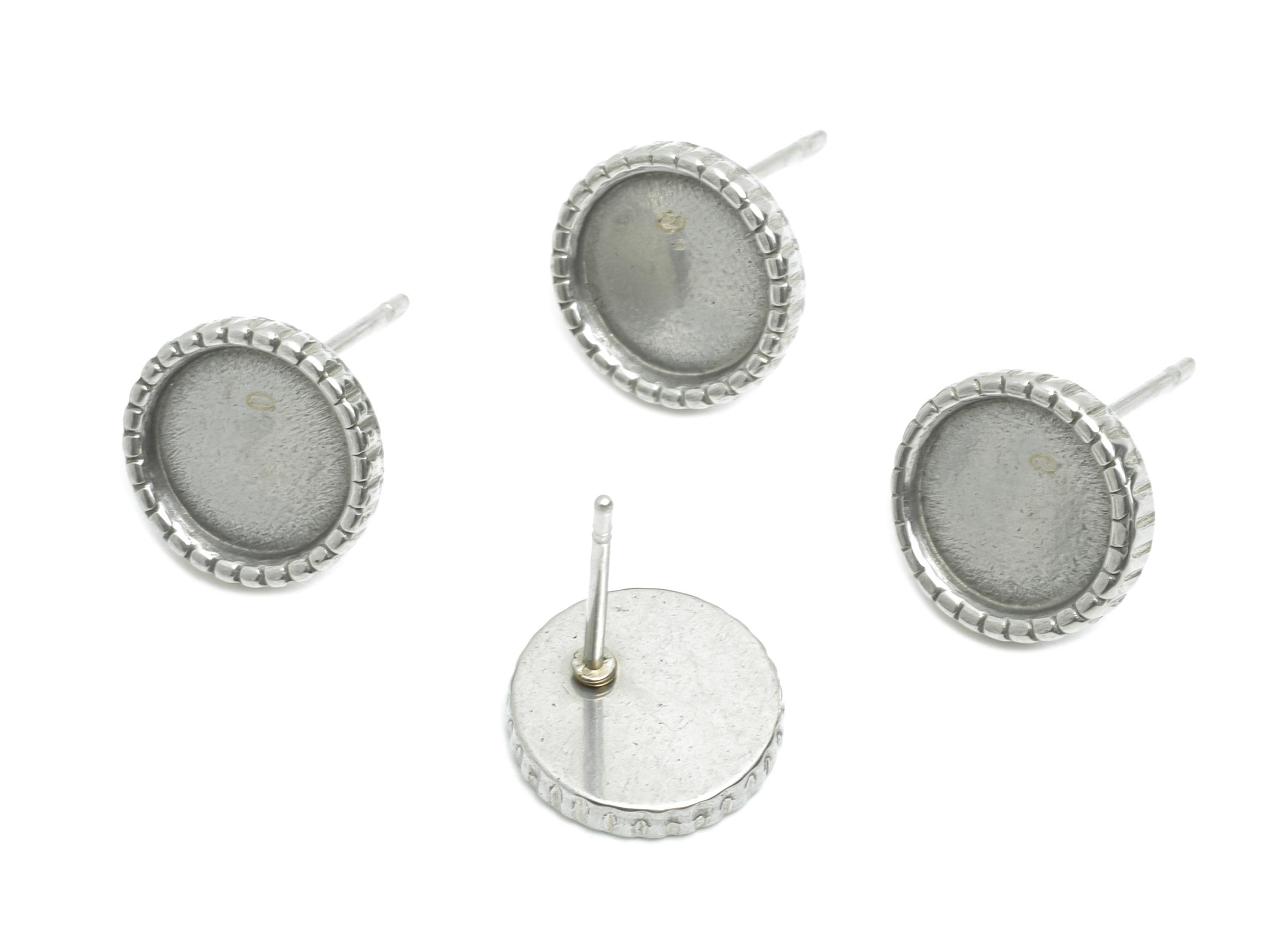 Steel Bezel Stud Earring - Steel Vintage Earring Post - Blank Bezel for Customization Jewelry - DIY Resin Earring Setting - 10x10x2mm-SS2152 - DOMEDBAZAAR