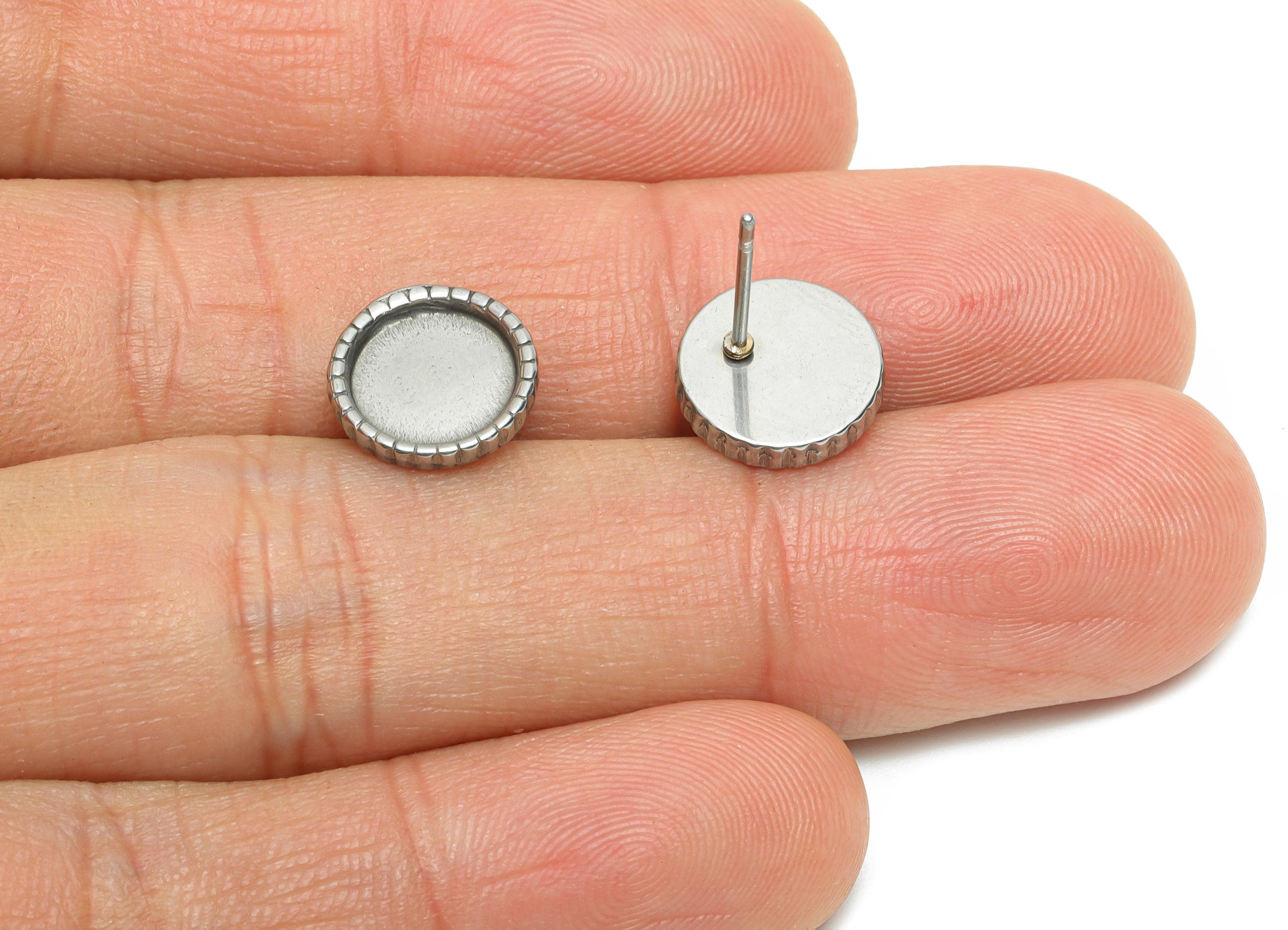 Steel Bezel Stud Earring - Steel Vintage Earring Post - Blank Bezel for Customization Jewelry - DIY Resin Earring Setting - 10x10x2mm-SS2152 - DOMEDBAZAAR