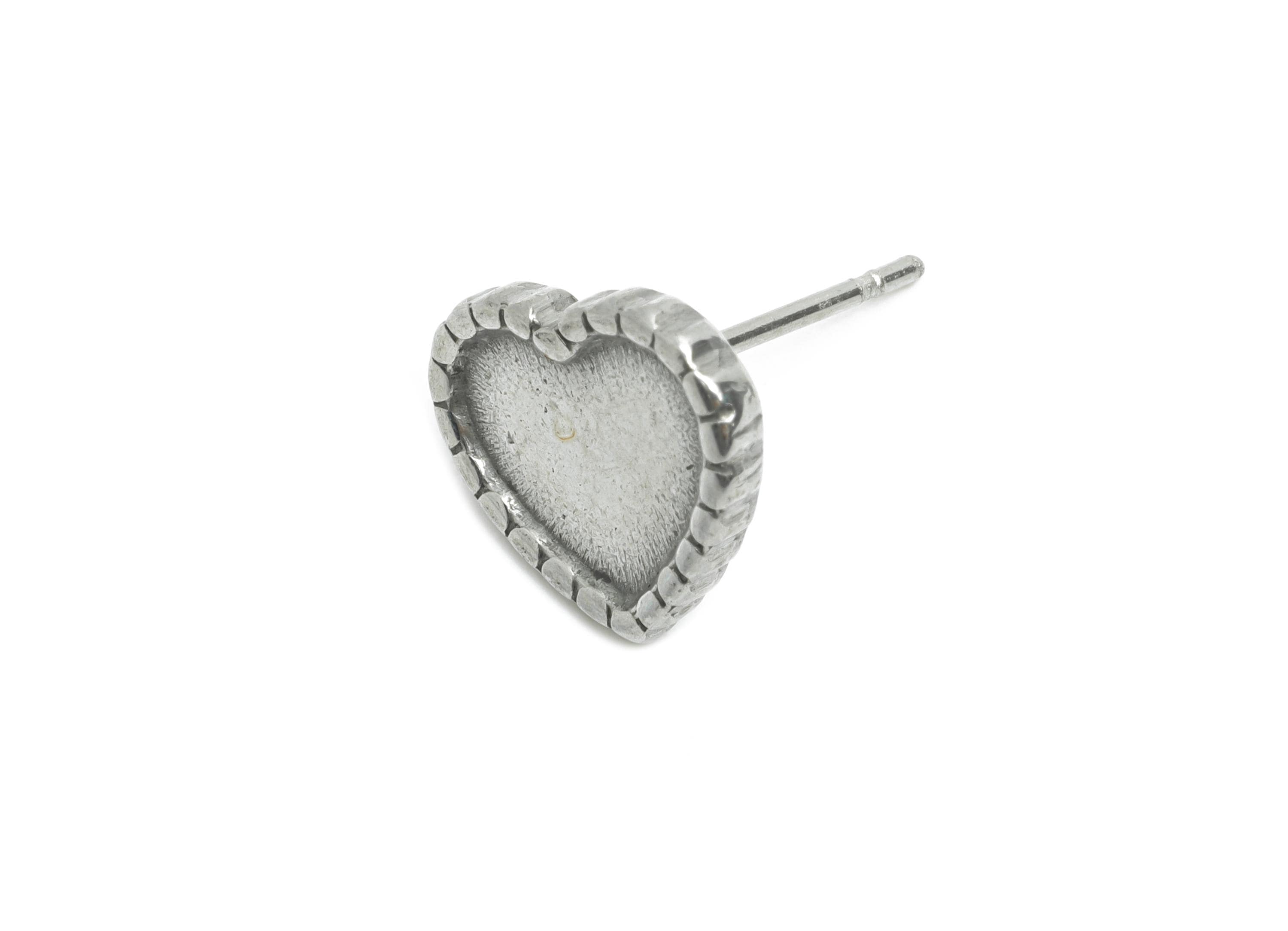 Heart Bezel Stud Earring - Steel Vintage Earring Post - Romantic Handmade Jewelry - Earring for Personalized Creations - 12x10x1mm - SS2149 - DOMEDBAZAAR