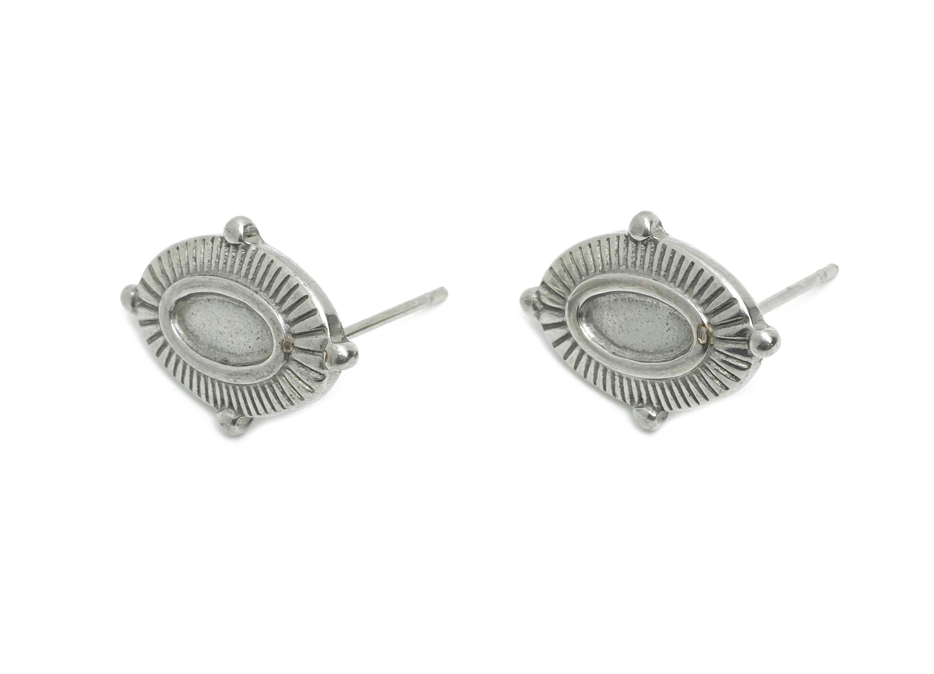 Oval Bezel Stud Earring - Steel Vintage Earring Post - Boho Chic Earring Component - Oval Cabochon Earring Setting - 17x12x2.24mm - SS2180 - DOMEDBAZAAR