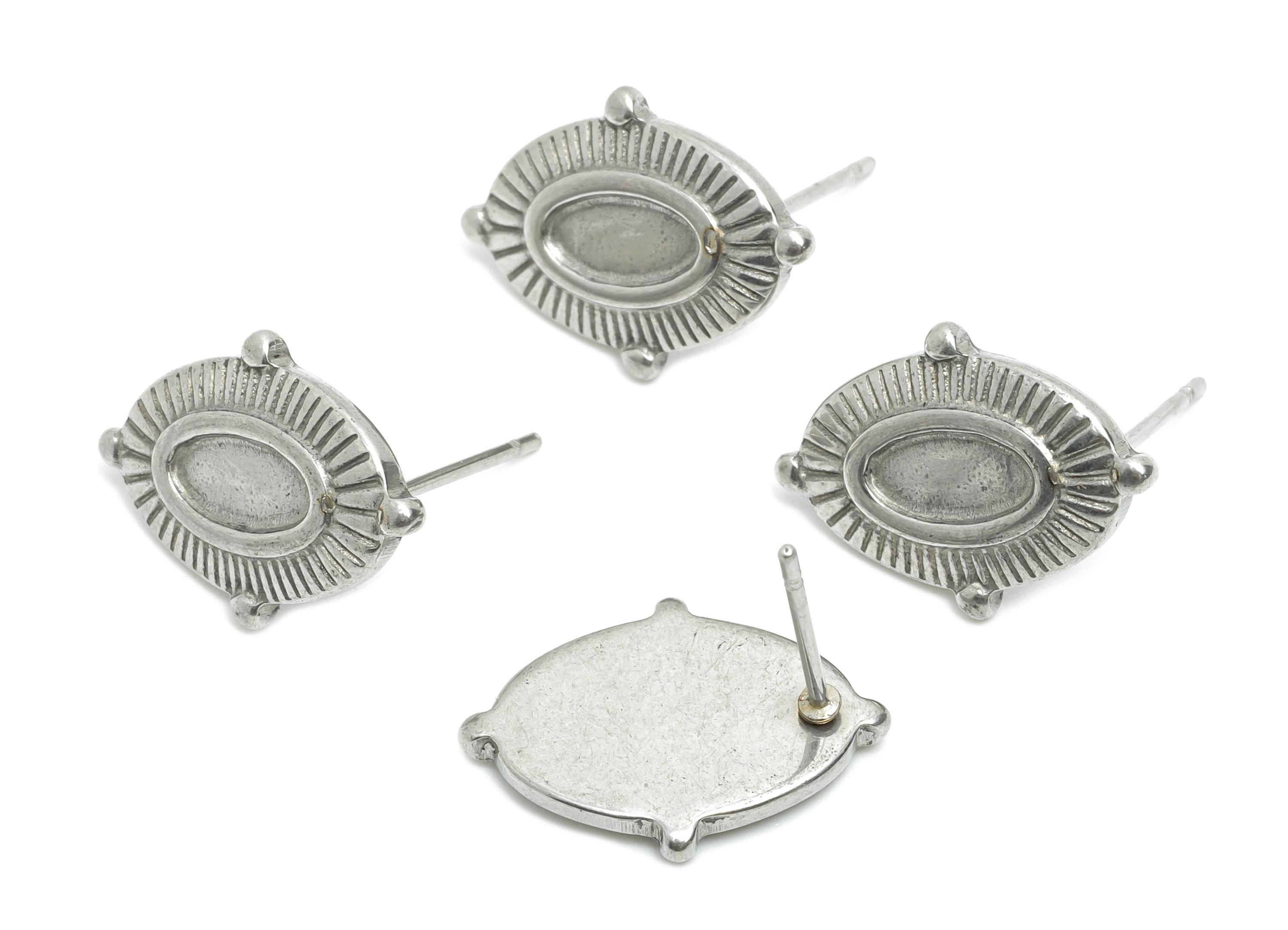 Oval Bezel Stud Earring - Steel Vintage Earring Post - Boho Chic Earring Component - Oval Cabochon Earring Setting - 17x12x2.24mm - SS2180 - DOMEDBAZAAR