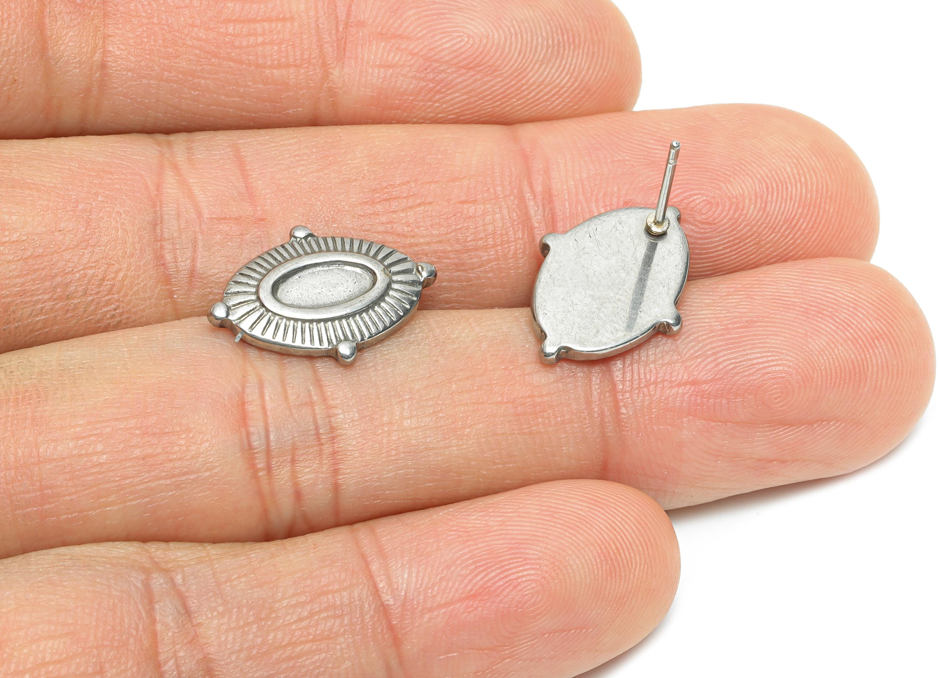 Oval Bezel Stud Earring - Steel Vintage Earring Post - Boho Chic Earring Component - Oval Cabochon Earring Setting - 17x12x2.24mm - SS2180 - DOMEDBAZAAR