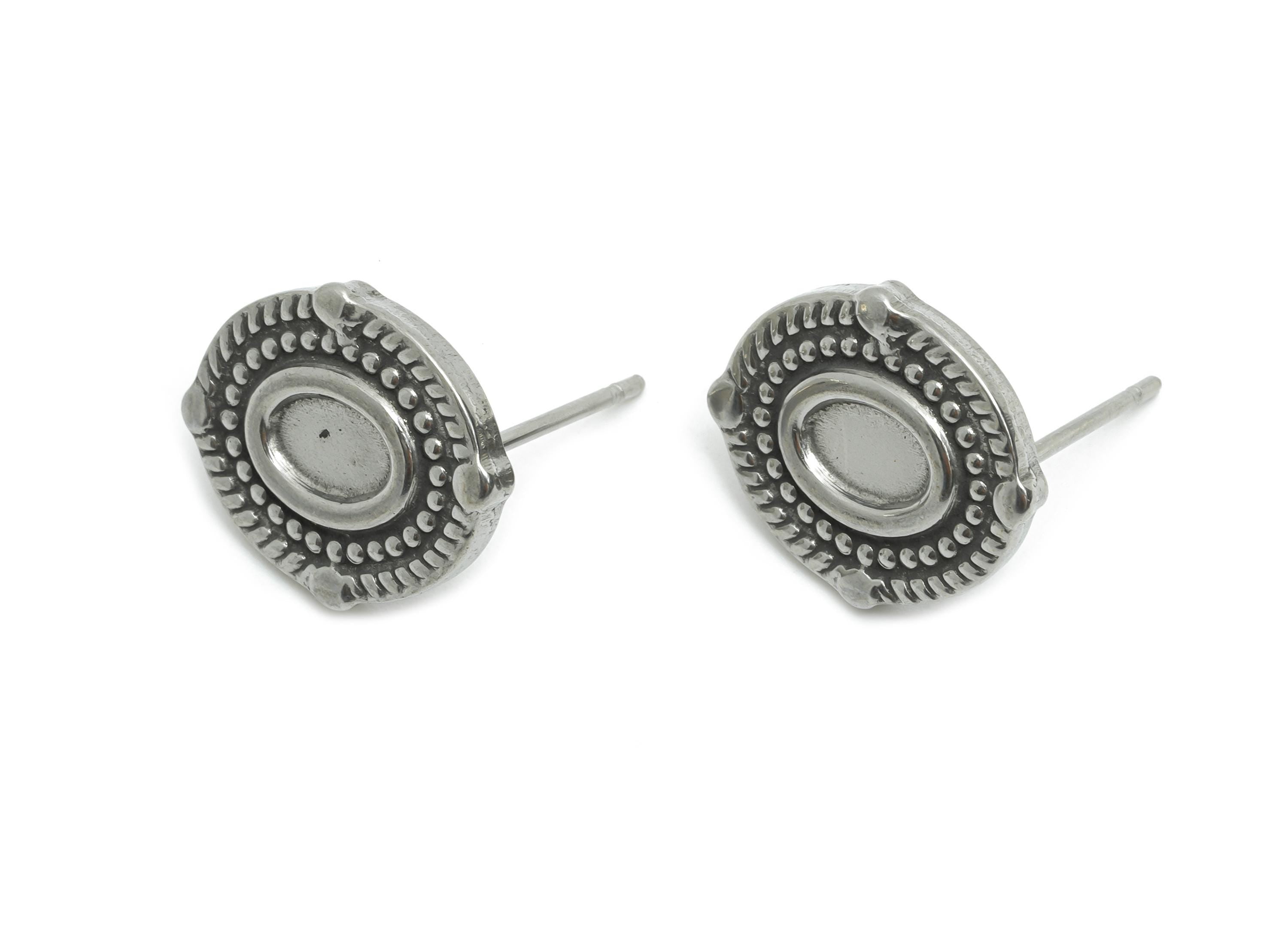 Oval Bezel Stud Earring - Steel Vintage Earring Post - Boho Chic Earring Component - Oval Cabochon Earring Setting - 15x12x2.18mm - SS2182 - DOMEDBAZAAR