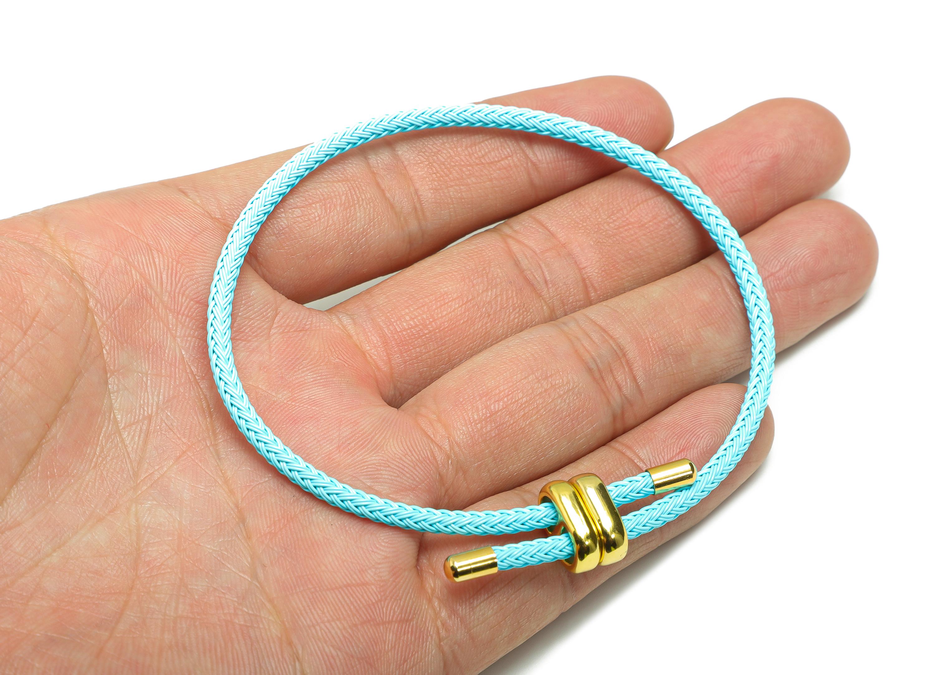 Braided Rope Bracelet With Stainless Steel Clasp - Brass Adjustable Beading Woven Cord Bracelet - Casual Everyday Bracelet Making -HM1070A - DOMEDBAZAAR