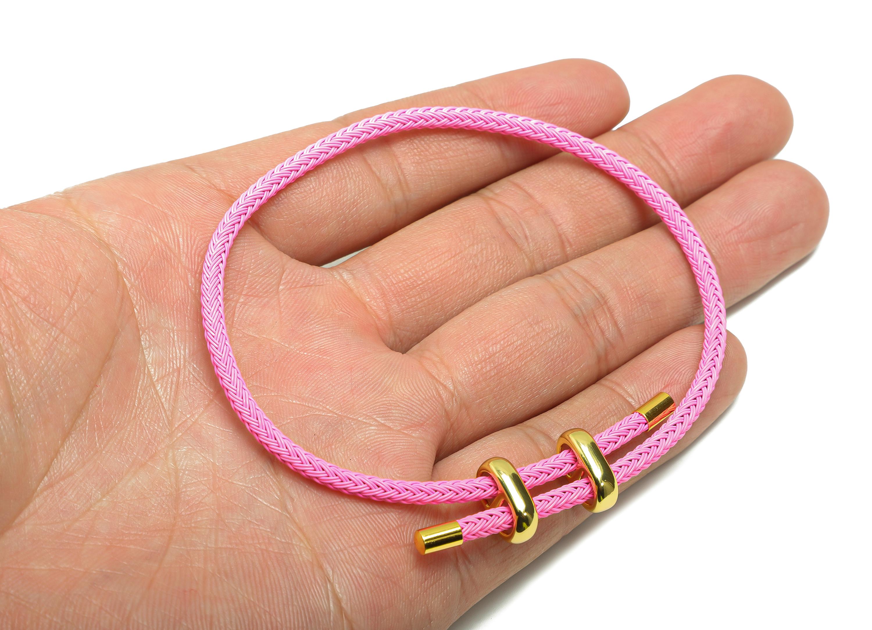 Braided Rope Bracelet With Stainless Steel Clasp - Brass Adjustable Beading Woven Cord Bracelet - Casual Everyday Bracelet Making - HM1070B - DOMEDBAZAAR