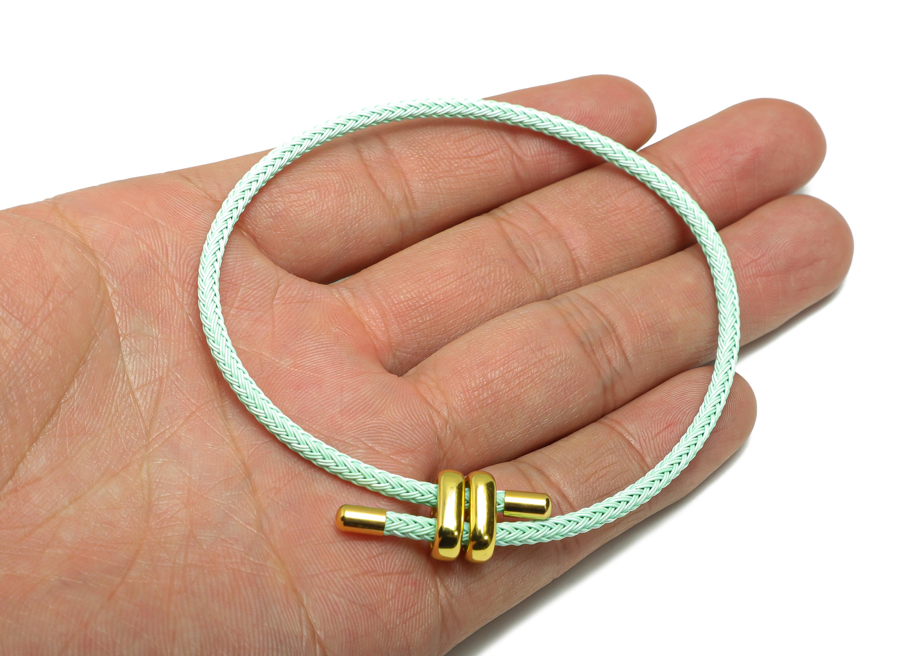 Braided Rope Bracelet With Stainless Steel Clasp - Brass Adjustable Woven Cord Bracelet - Handcrafted Beading Bracelet Making - HM1070E - DOMEDBAZAAR