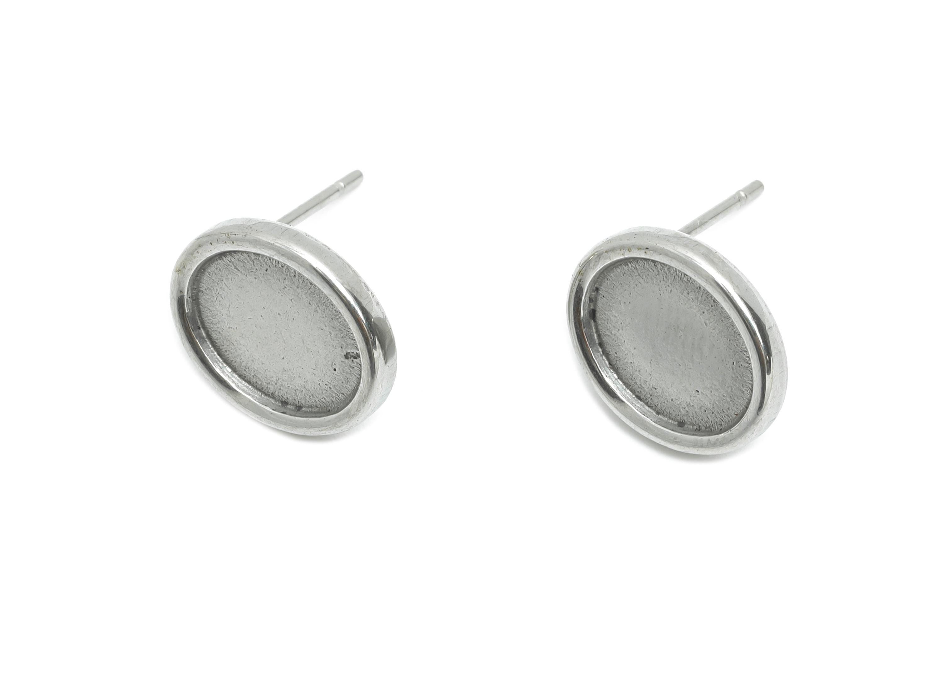Oval Bezel Stud Earring - Steel Vintage Earring Post - Boho Chic Geometry Earring - Oval Cabochon Earring Setting - 12x10x2.12mm - SS2148 - DOMEDBAZAAR