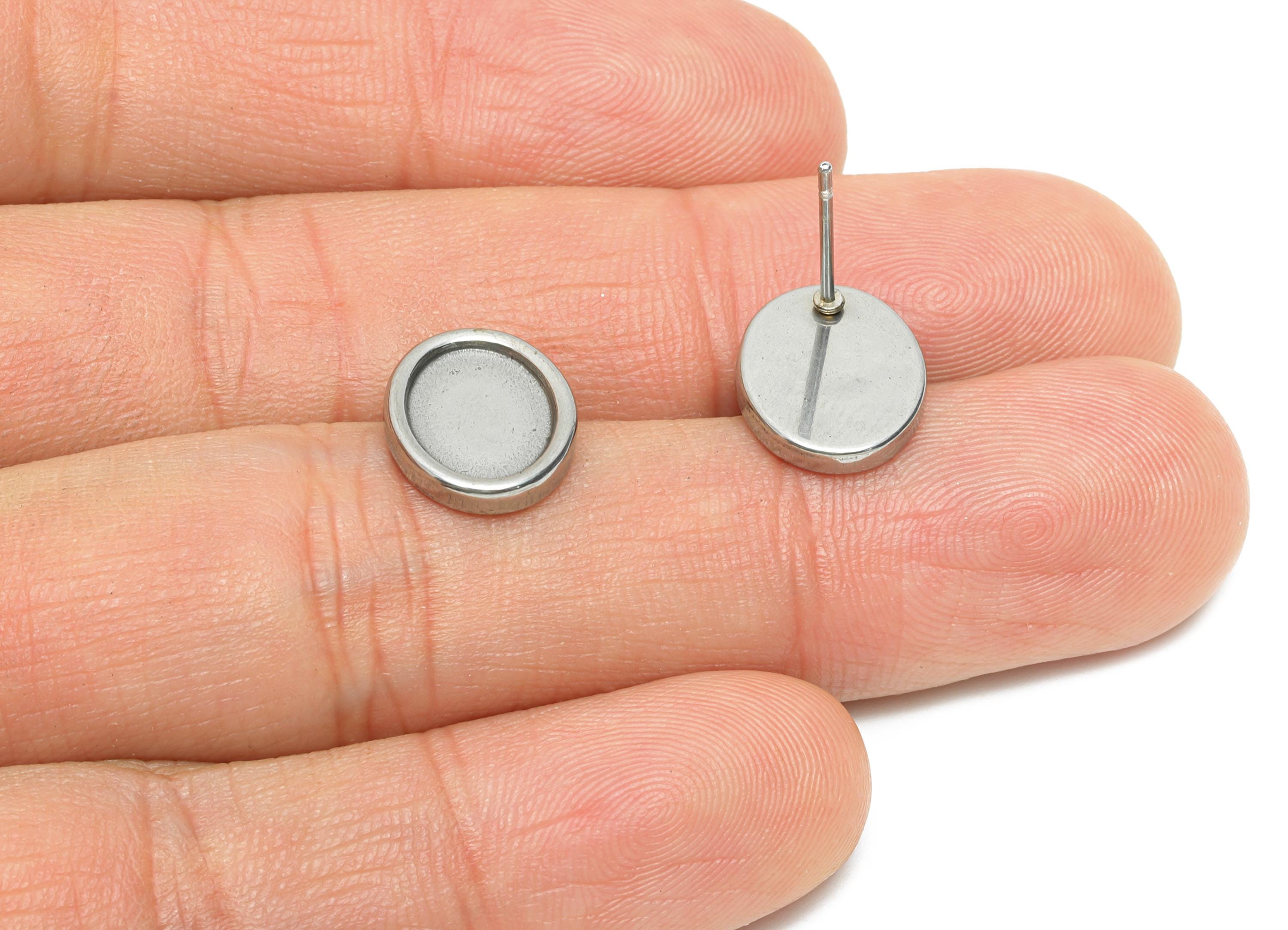 Oval Bezel Stud Earring - Steel Vintage Earring Post - Boho Chic Geometry Earring - Oval Cabochon Earring Setting - 12x10x2.12mm - SS2148 - DOMEDBAZAAR
